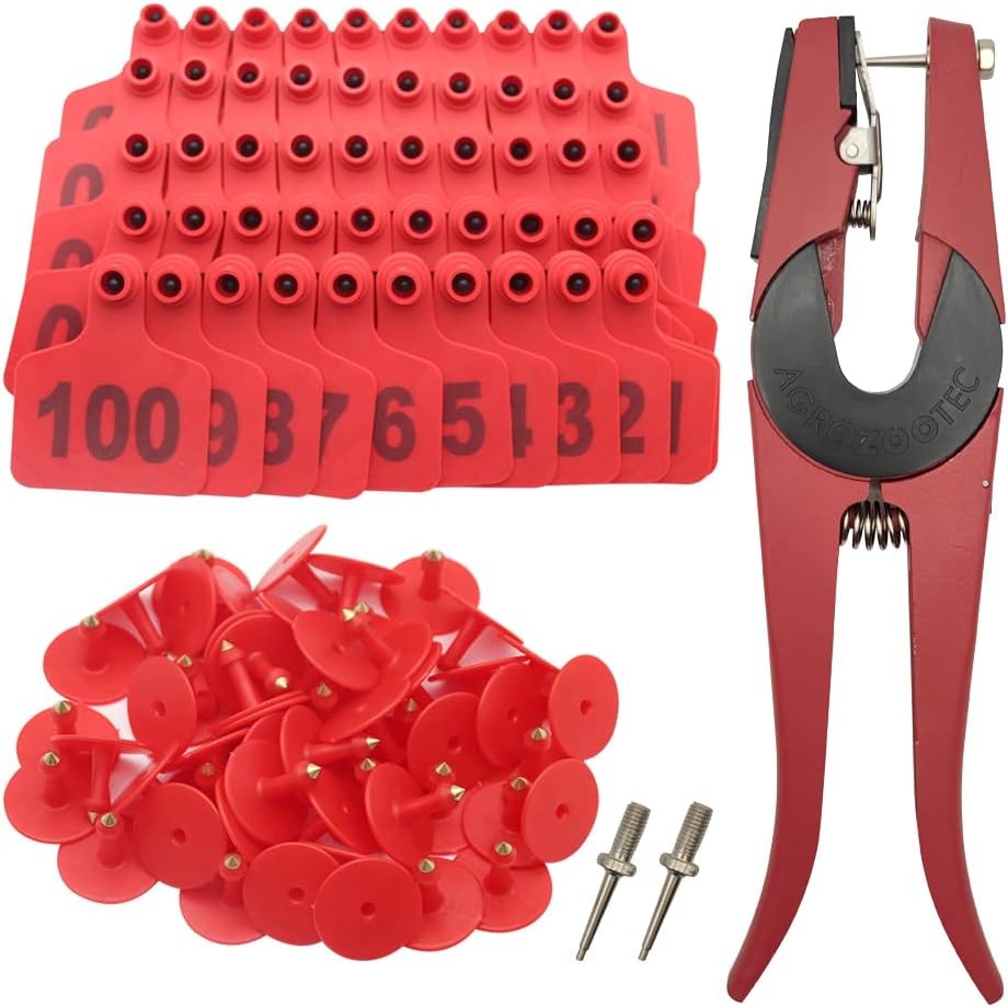 Plastic Livestock Ear Tags 001 100 Red Applicator