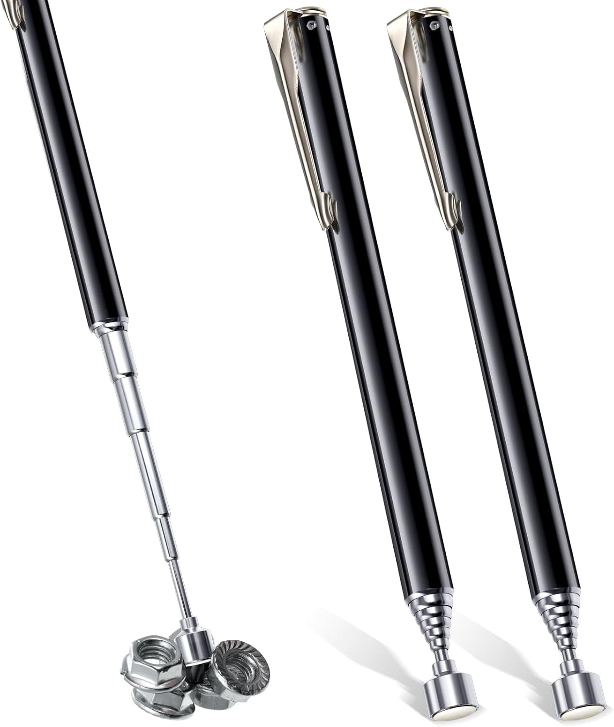 2 Pieces Telescoping Magnetic Pick up Tool Grabbers Reacher Tools with Pocket Cl