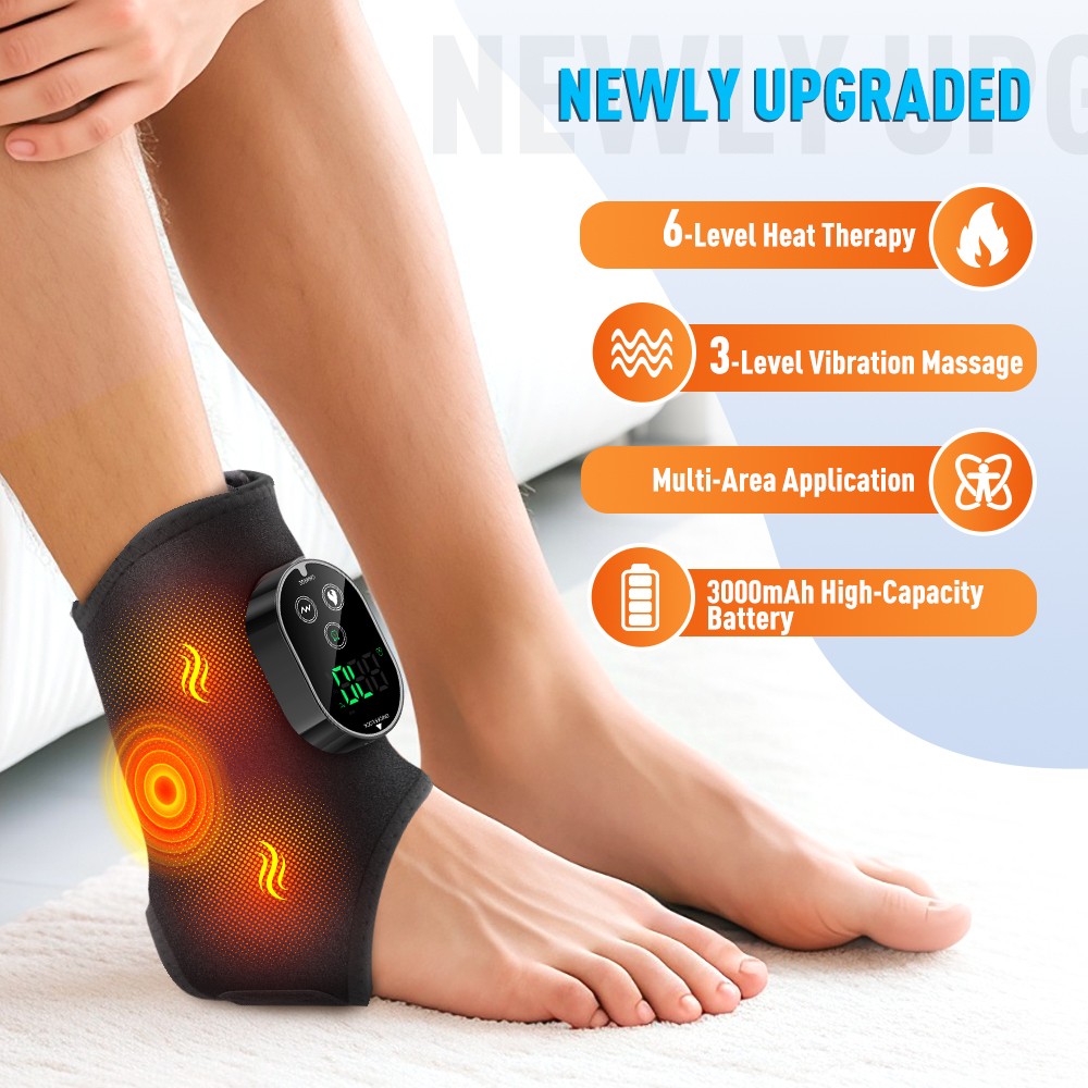 Electric Foot Ankle Massager Relieve Ankle Pain 6 Heat Levels, 3 Vibration Modes