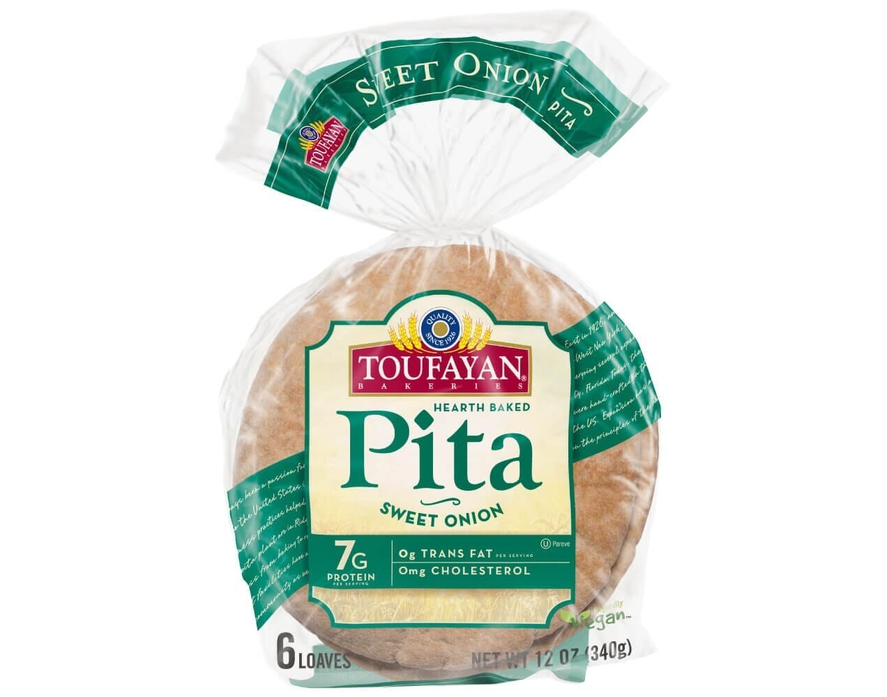 Toufayan Pita Sweet Onion 6 COUNT | NET WT. 12 OZ. (340g)