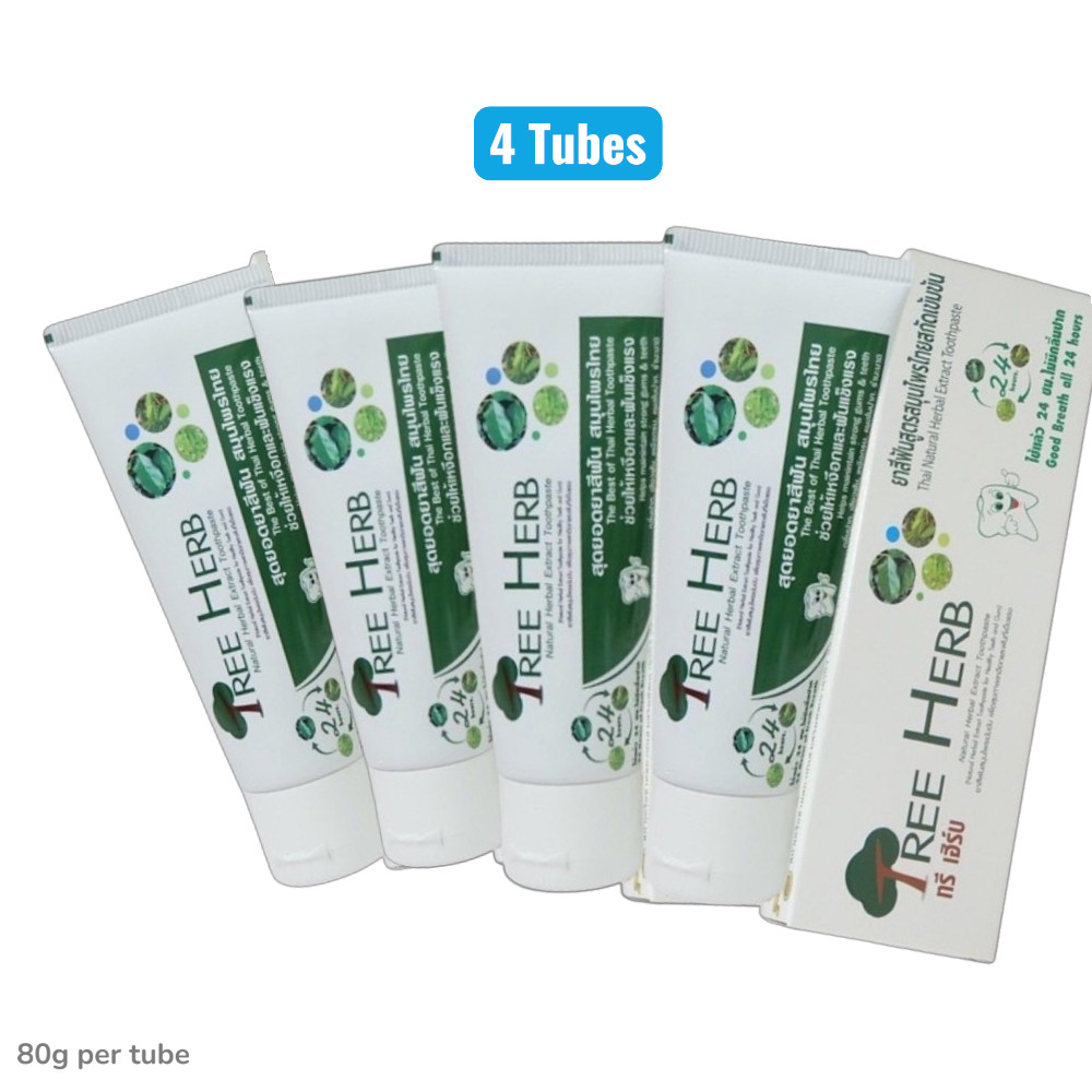 4 Tubes Tree Herb Herbal Toothpaste Thai Natural  Fresh Breath   80g