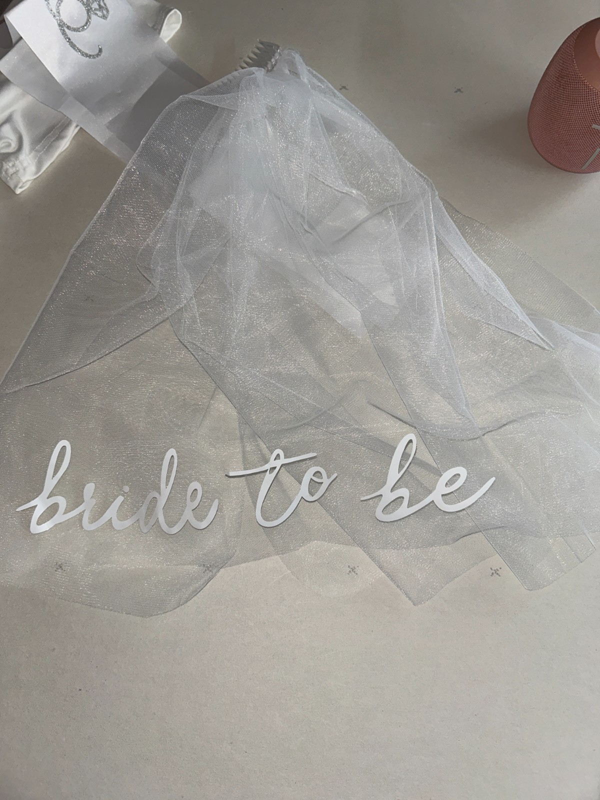 Bride to Be Bachelorette Bundle Shirt Sash Veil Hat Light Blue White Pre-Owne