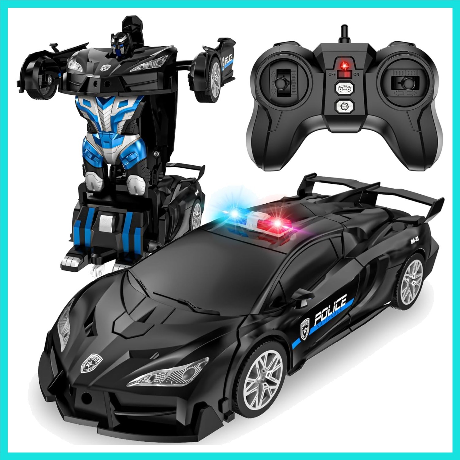 Remote Control Car, Transform Robot RC Cars, 2.4Ghz Transforming Police Car T...