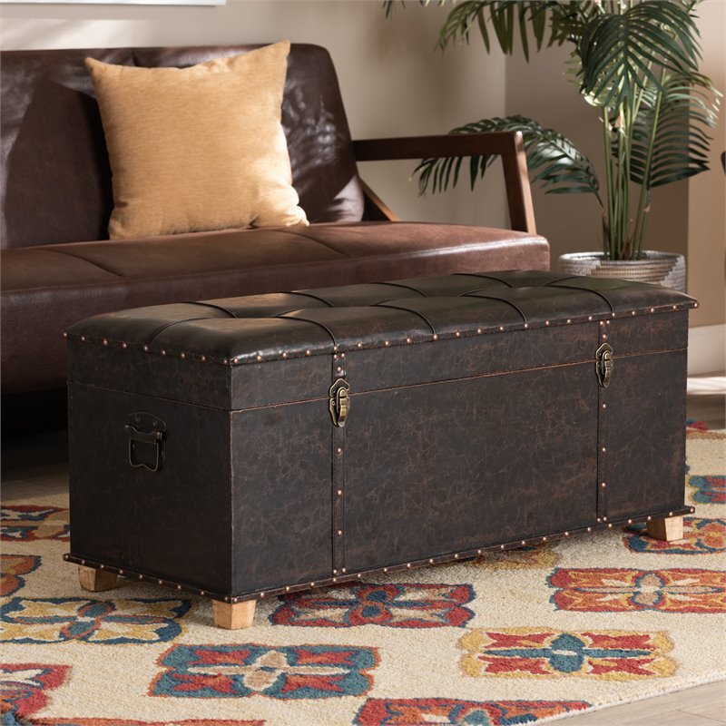 Baxton Studio Janna Rustic Dark Brown and Brown Finished Wood Storage Ottoman