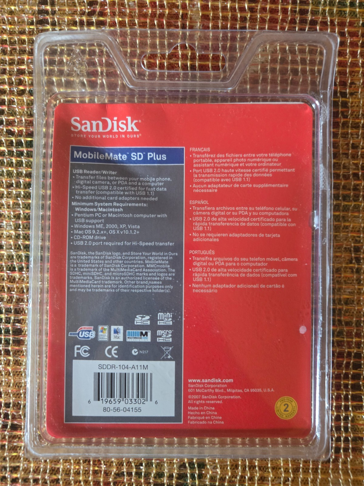 SanDisk MobileMate SD Plus Memory Card Reader (SDDR-104-A11M) NEW