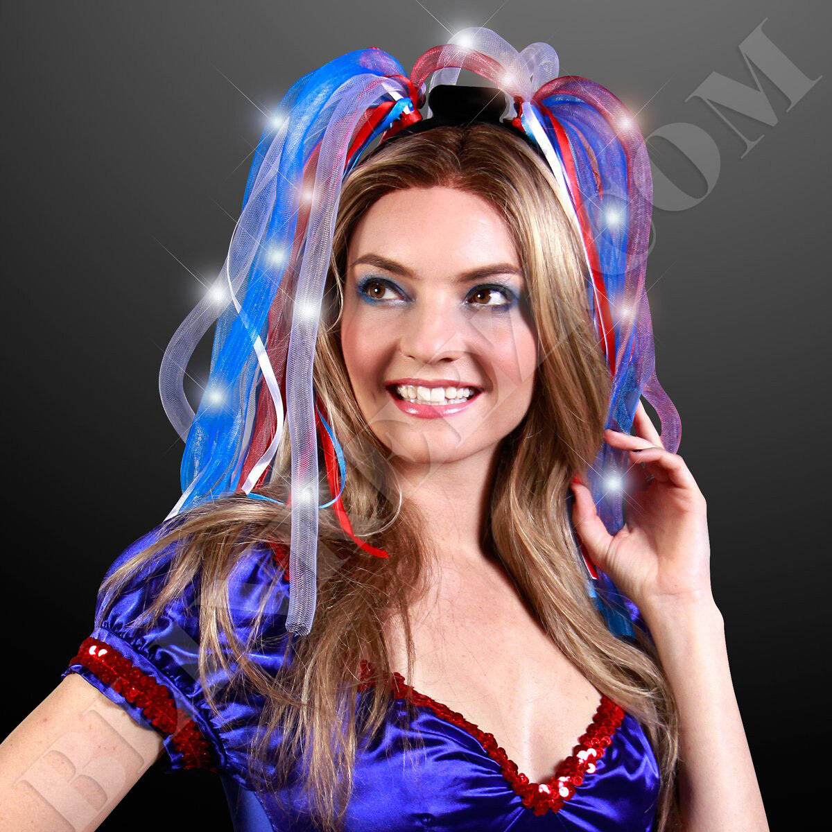 RED, WHITE, BLUE 4TH OF JULY HAIR NOODLE HEADBANDS LED FLASHING HAIR