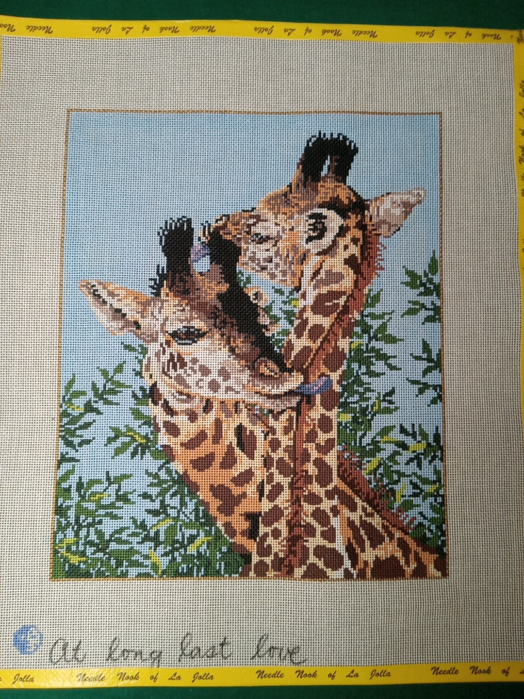 GIRAFFES STITCHPAINTED  NEEDLEPOINT  CANVAS