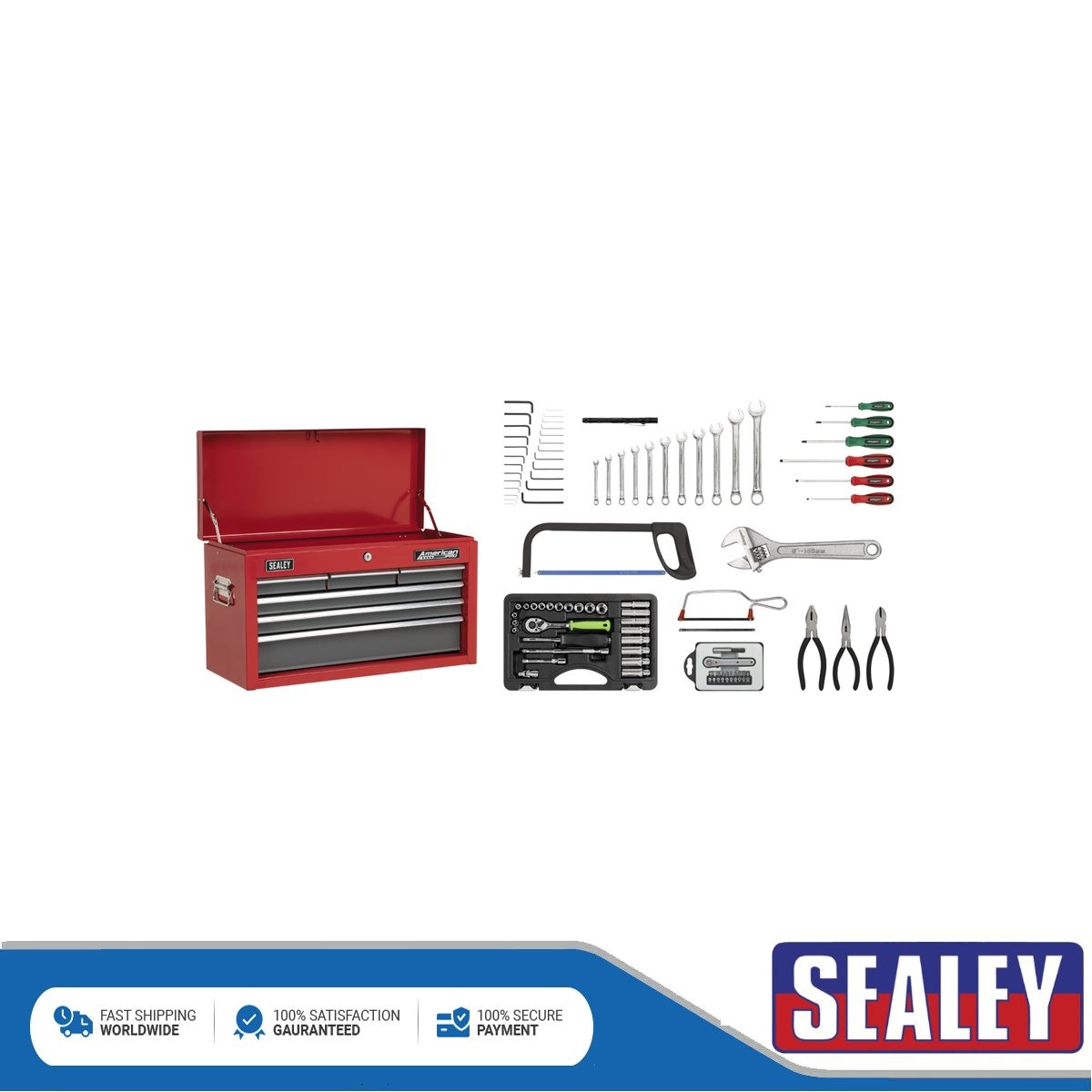 Sealey American PRO� Topchest 6 Drawer with 98pc Tool Kit Red/Grey AP2201BBCOMBO