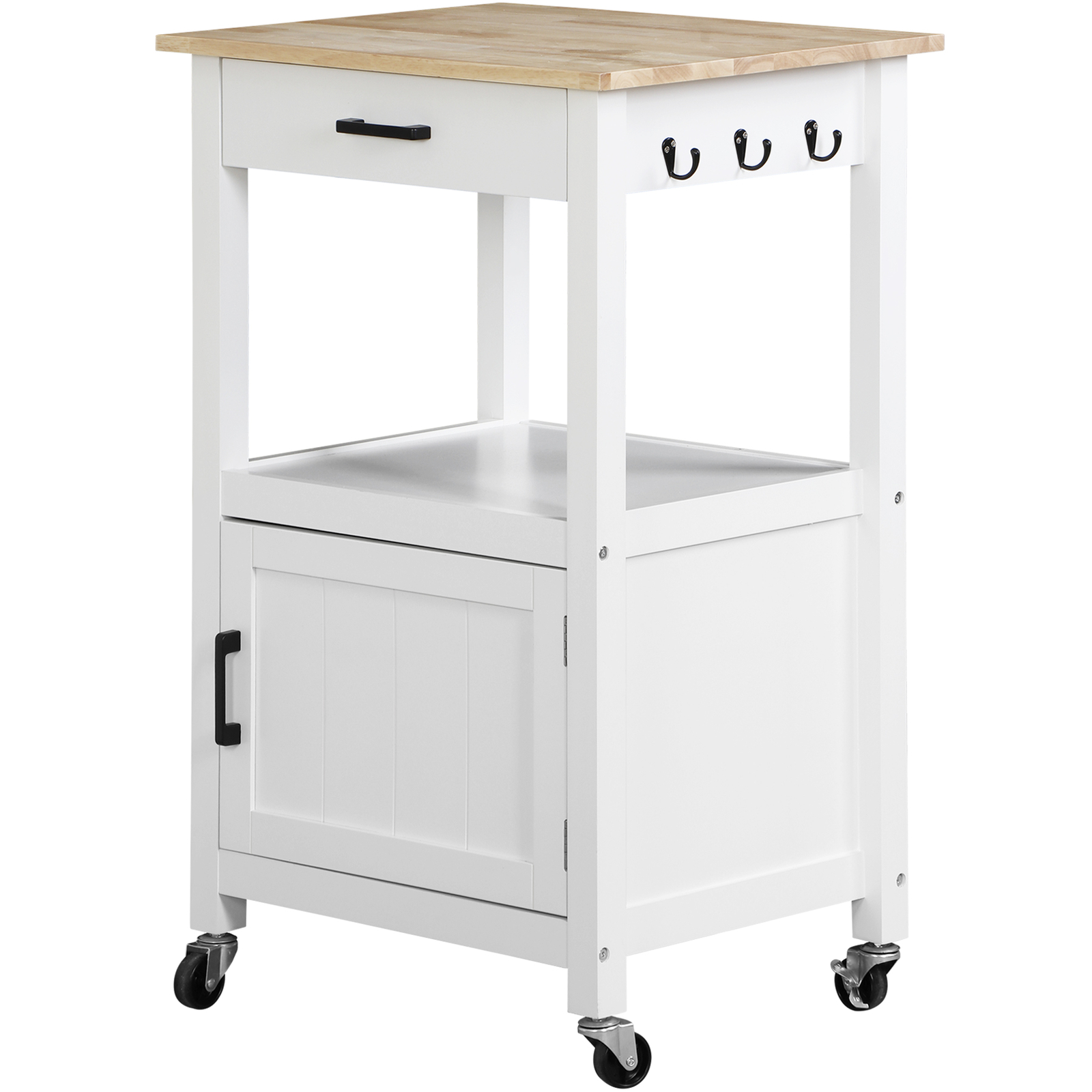 Kitchen Cart with Drawer on Swivel Wheels with 3 Side Hooks for Dining Room