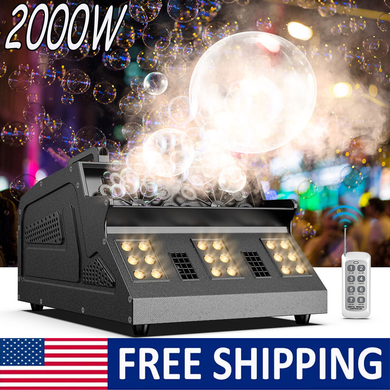 DMX Smoke Fog Bubble Machine RGB LED Light Bubble Blower Stage DJ Fogger