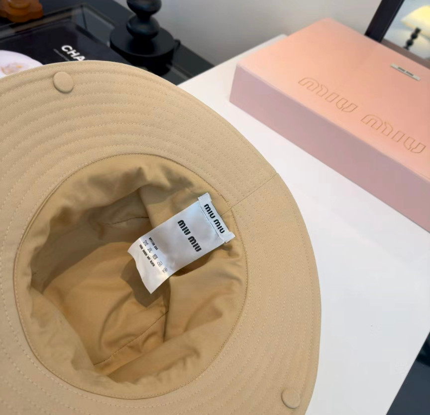 Miu Miu Embroidered Logo Drill Hat Beige 56-57cm No Box New