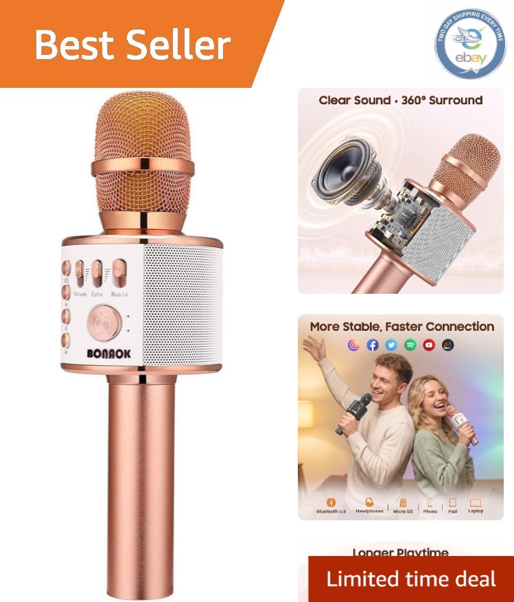 Rose Gold Wireless Bluetooth Karaoke Microphone & Speaker for Effortless Fun