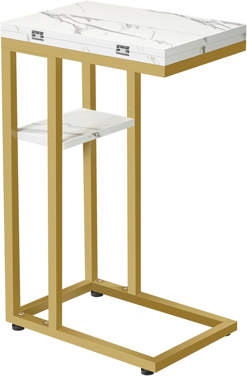 Foldable End Table C Shaped Side Table W/ Storage Shelf Small Snack Table