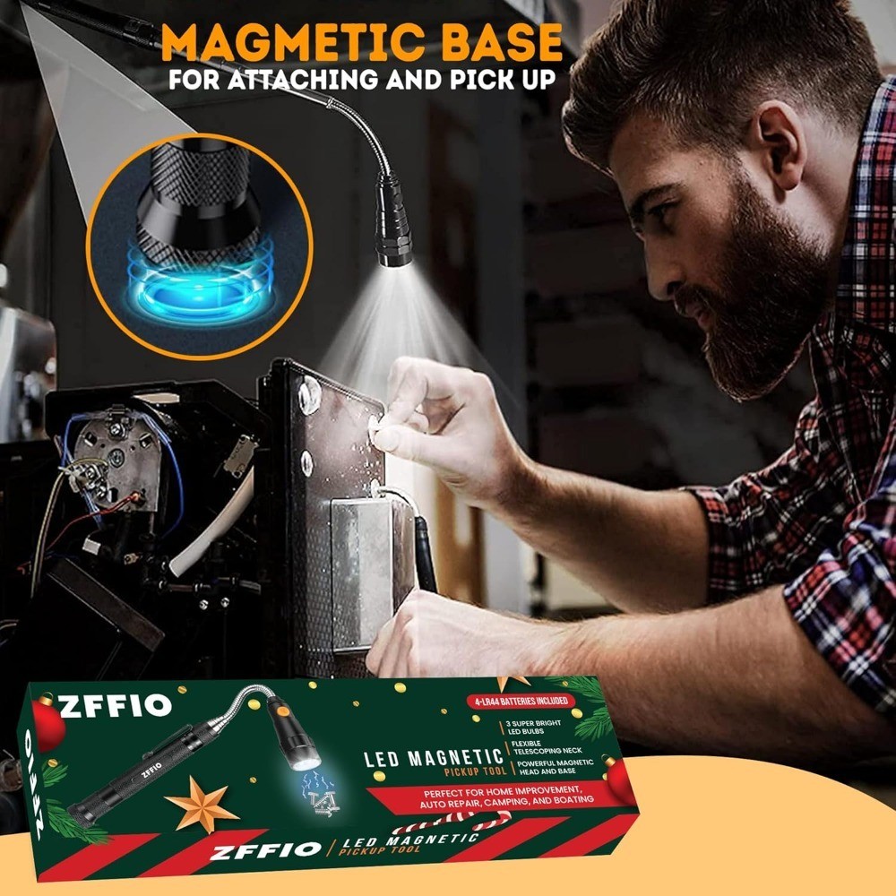 Magnetic Pickup Tool with LED Flashlight Christmas Stocking Stuffers for Men Dad