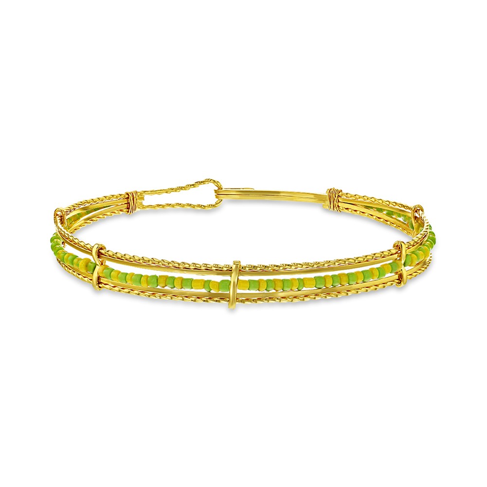 Gold Plated Santeria Babalawo Green Yellow Beads Bangle Orula Bracelet for Women