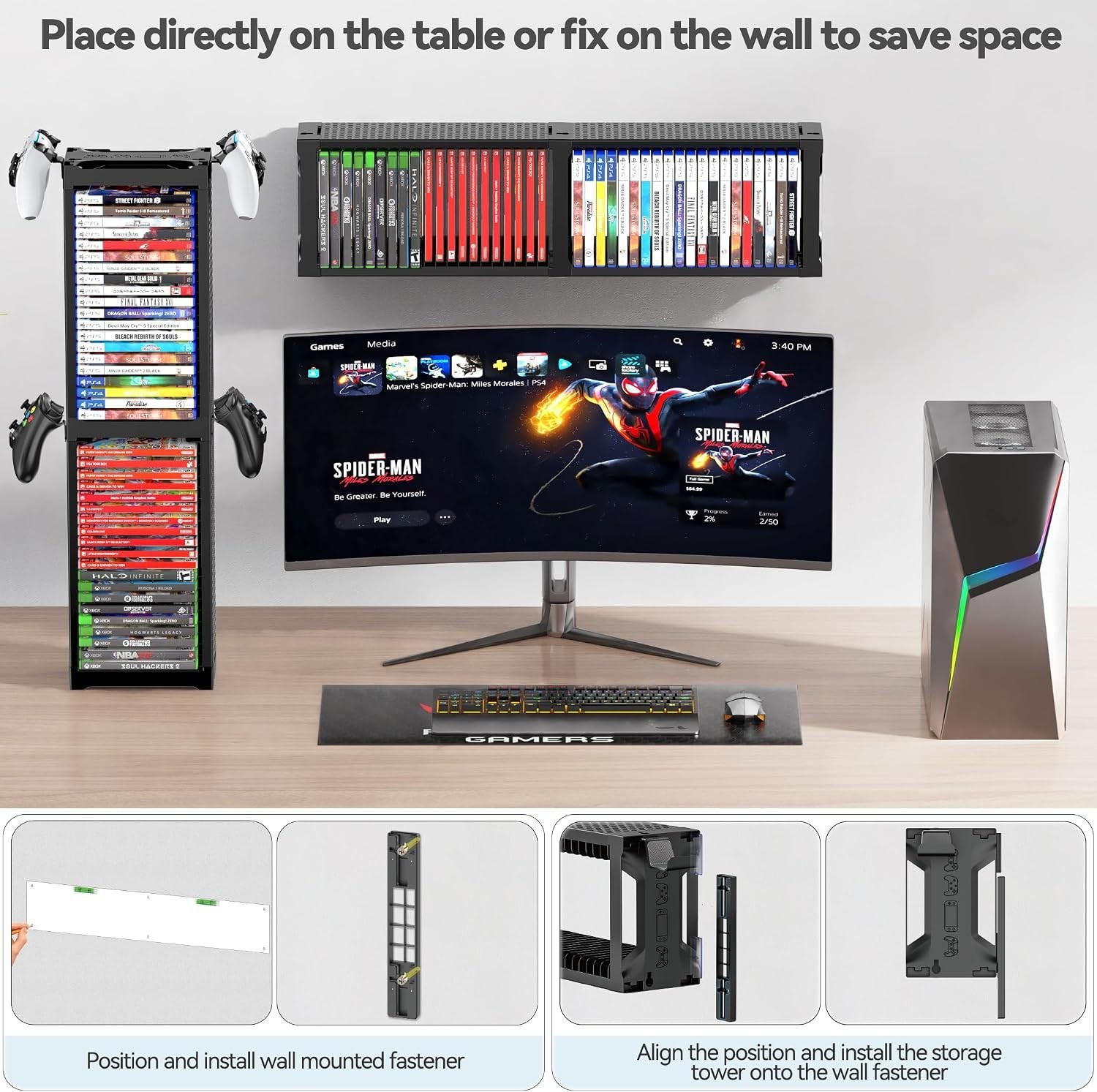 Space-Saving 2-Tier Game Disc & Accessory Storage Tower