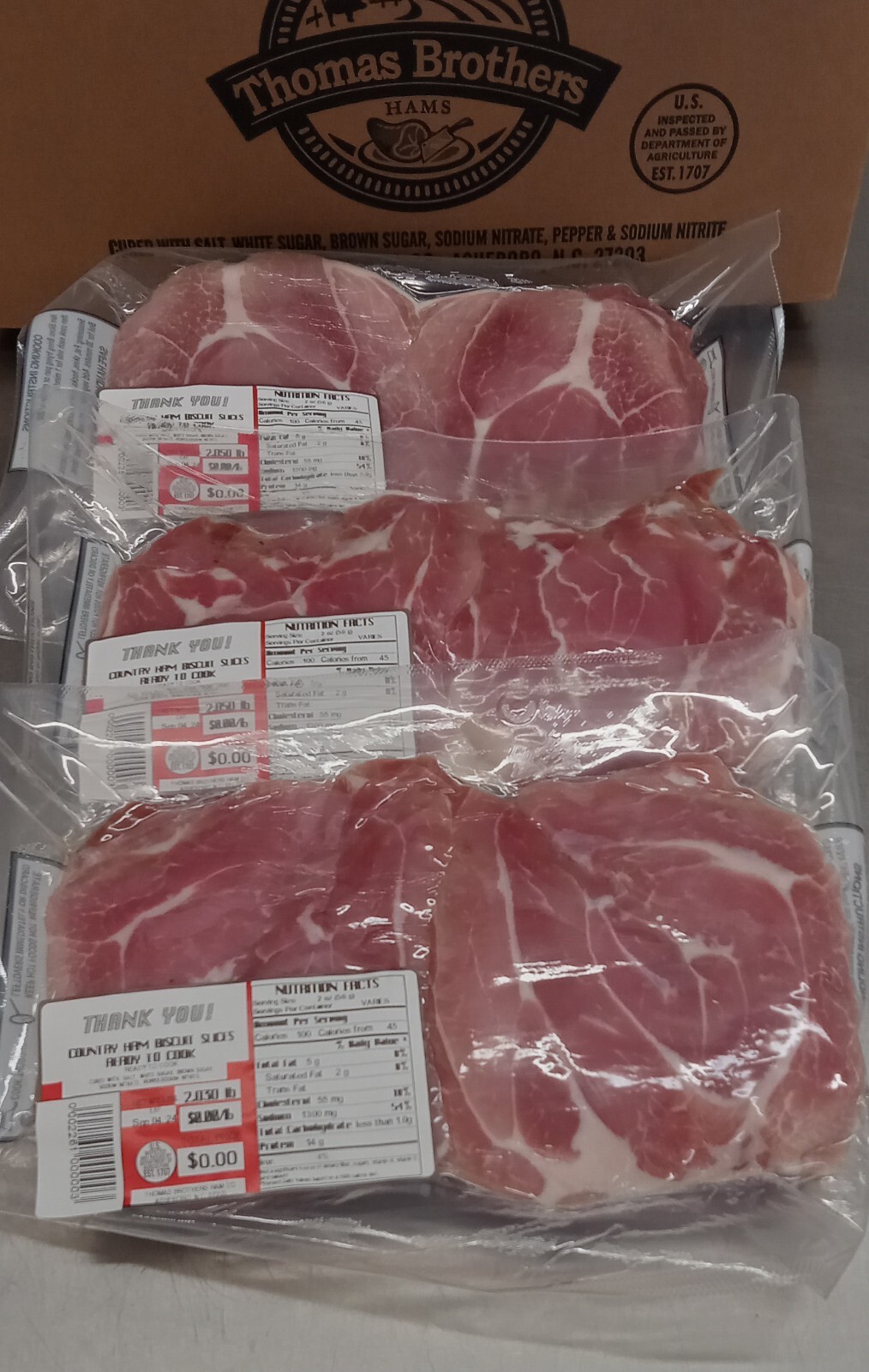 Thomas Brothers Boneless Biscuit Cut Country Ham (6LBs) *$ALE*