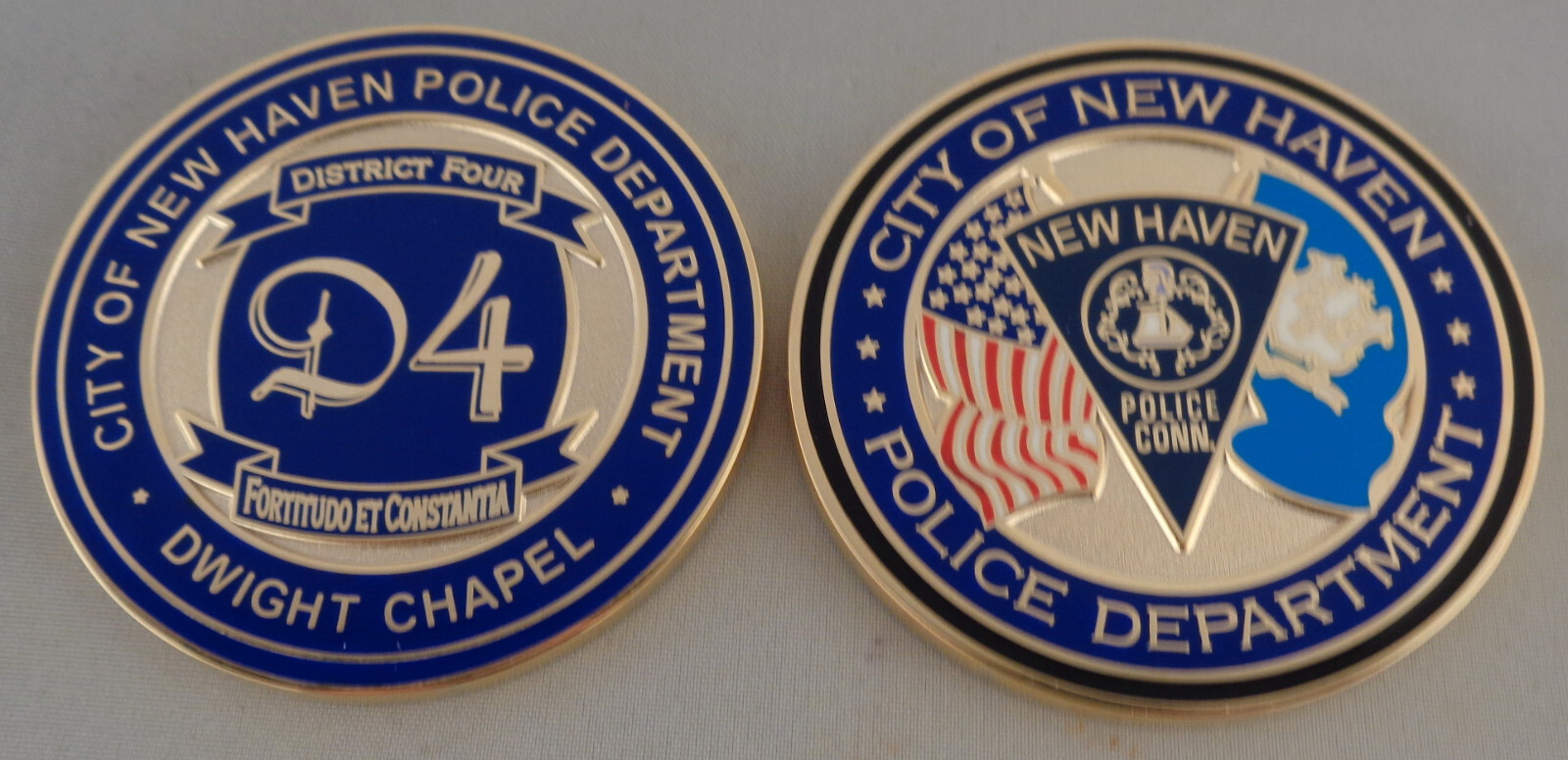 New Haven DISTRICT FOUR CT Connecticut Police CHALLENGE COIN Dwight Chapel D4