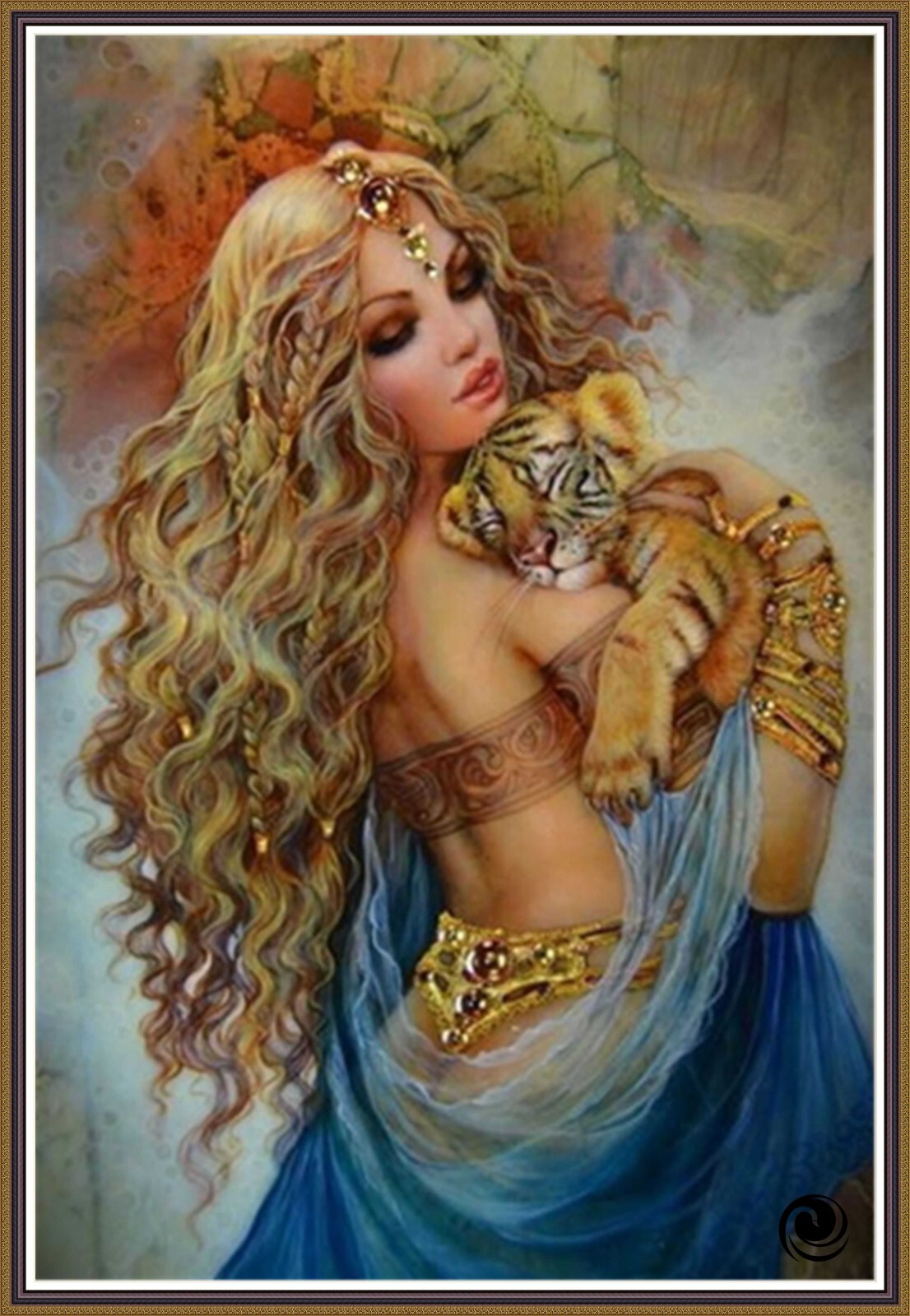 Beauty And Tiger  1029 - Chart Counted Cross Stitch Pattern craft DMC