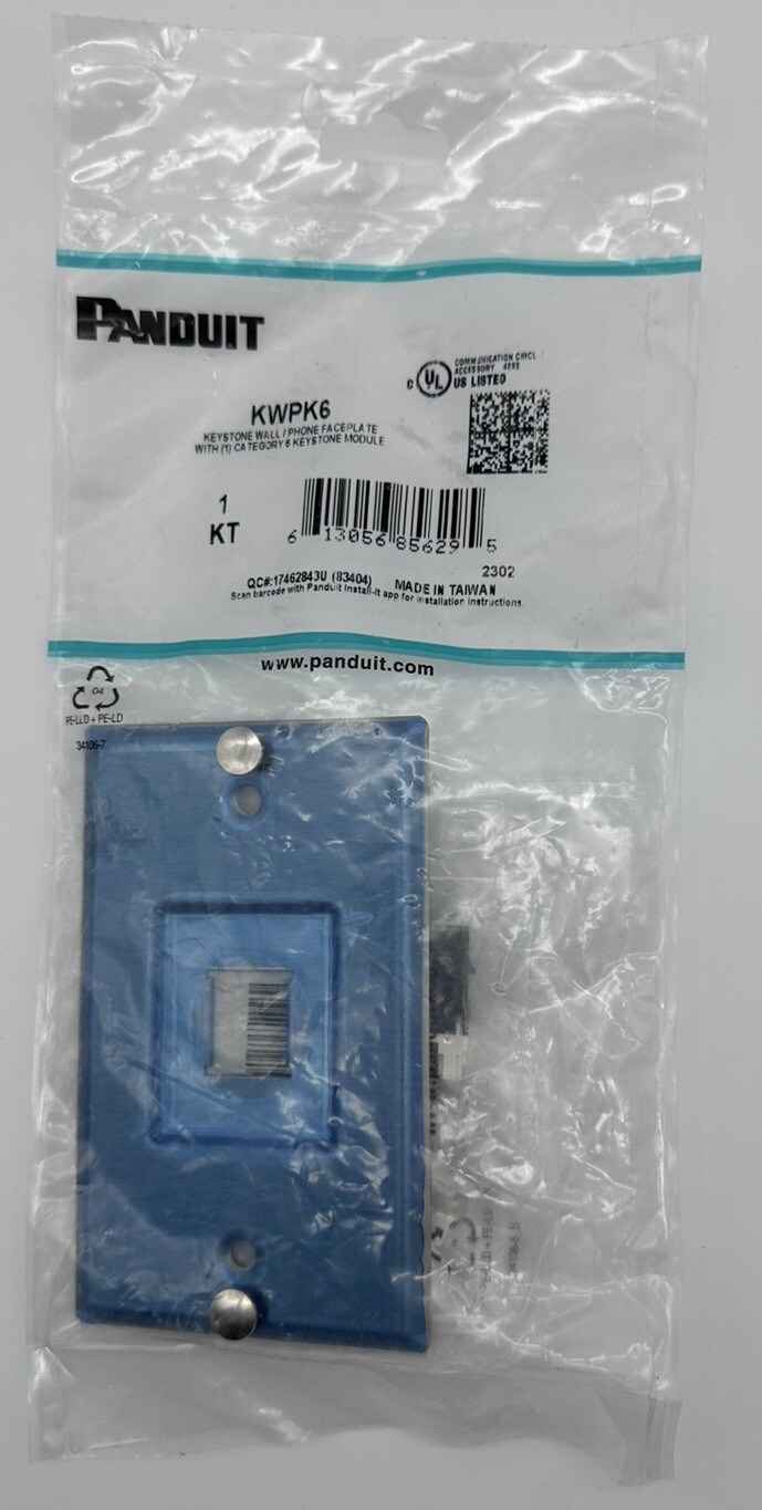 Panduit KWPK6 Stainless Steel Keystone Wall Plate + Cat6 Jack Like KWP6PY NEW
