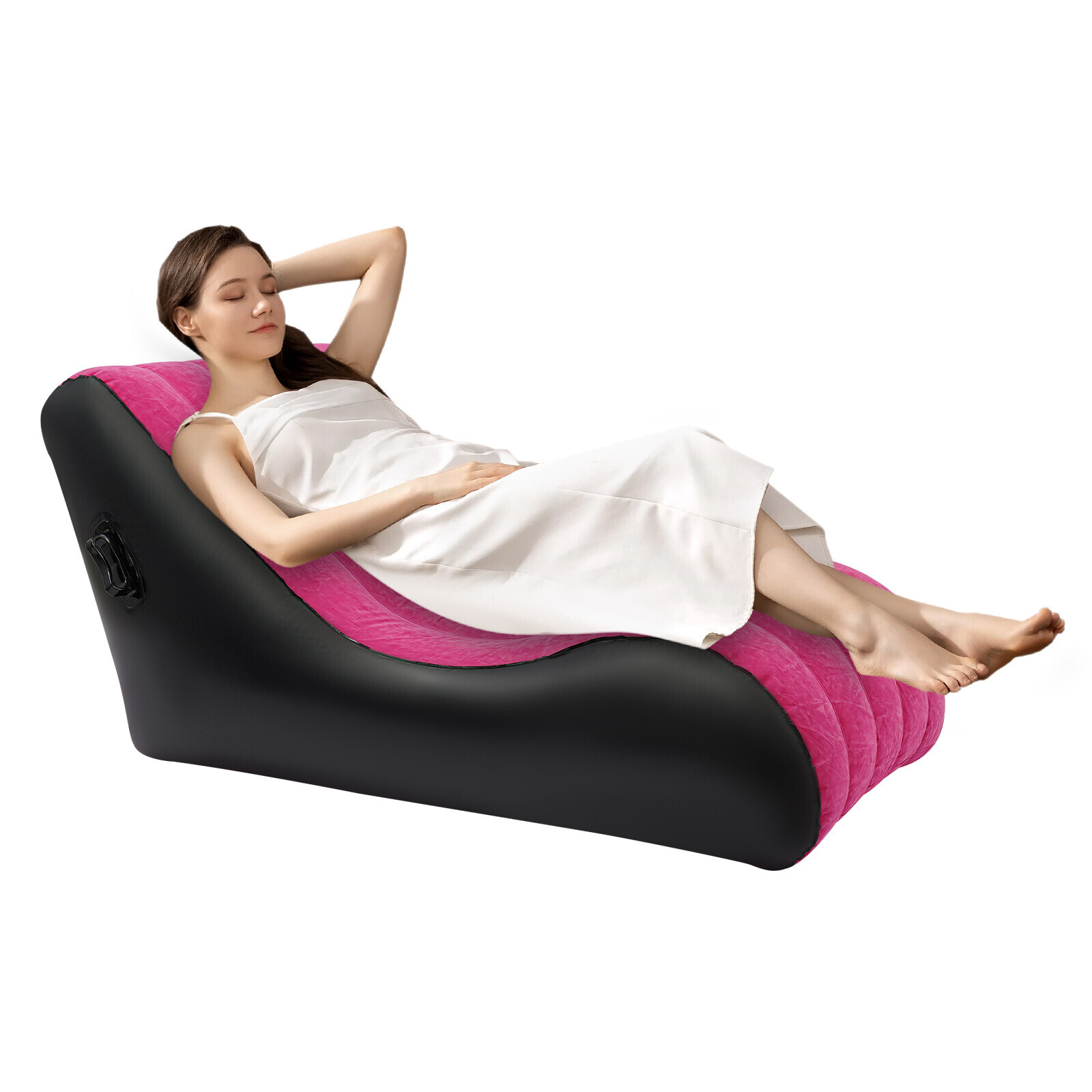 Rose-red PVC Sofa Bed Inflatable Sofa Bed S-shaped Folding Sofa Bed w/Air Pump