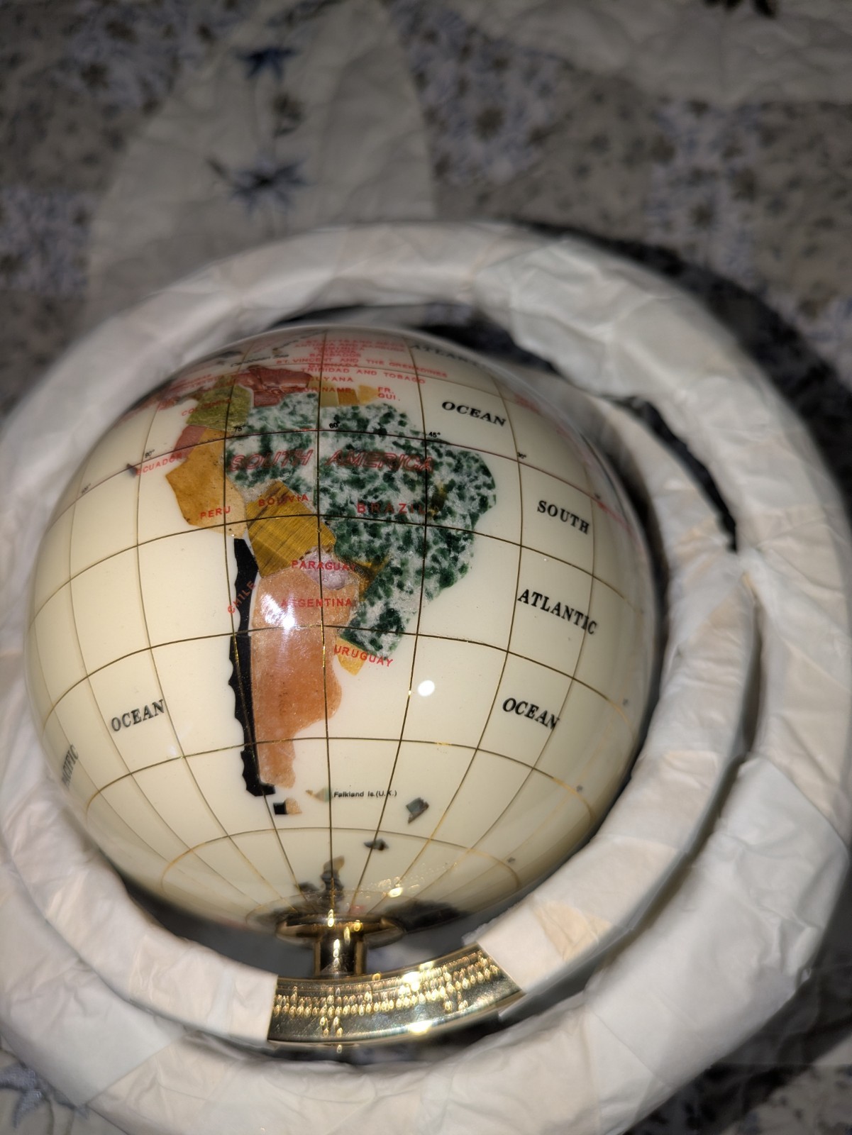 2007 Alexander Kalifano Gemstone Tabletop Globe Rotating Gold Base 14" Diameter
