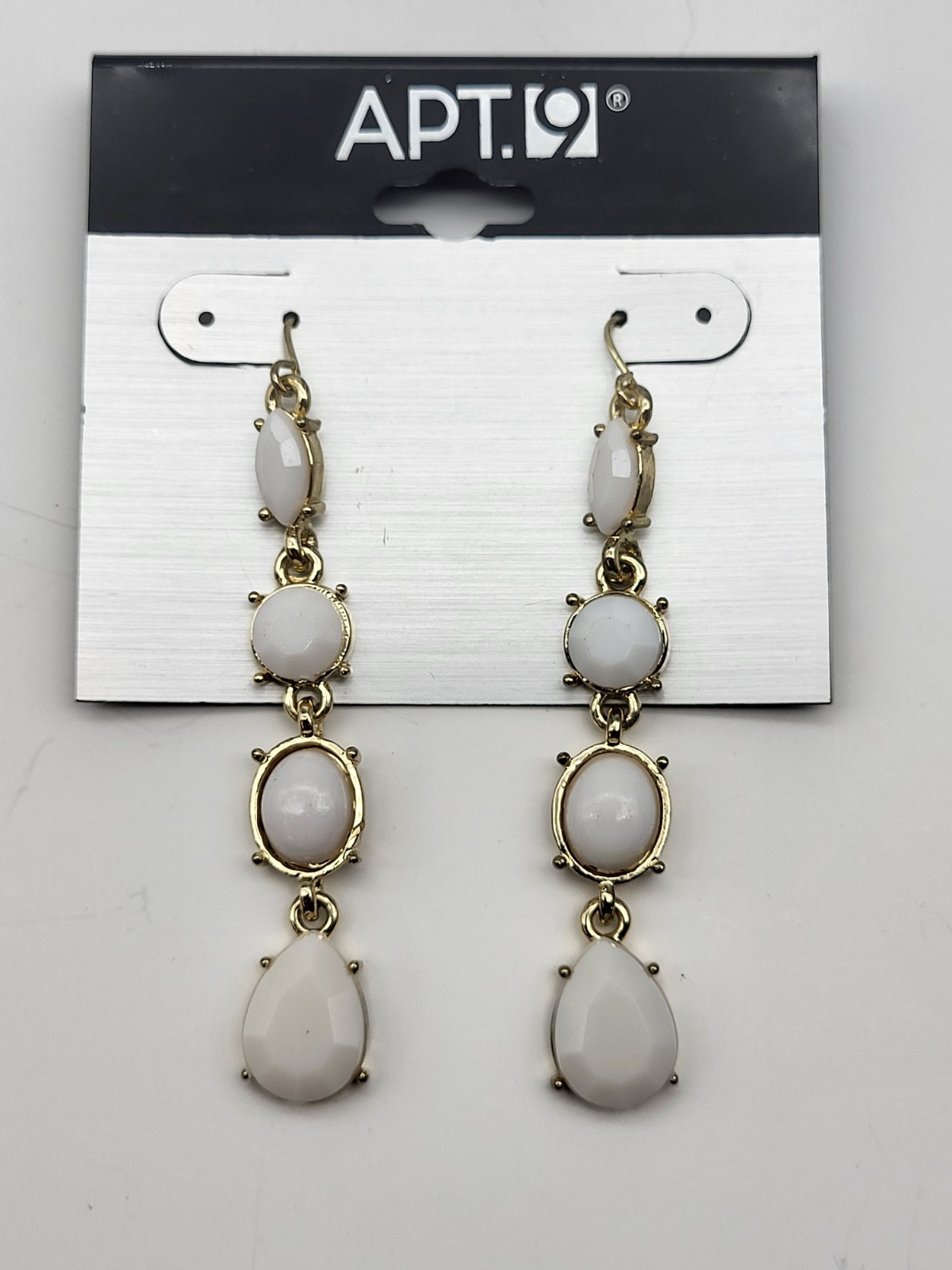 Fun White lucite dangle earrings on card Apt 9 Bridal Spring Easter