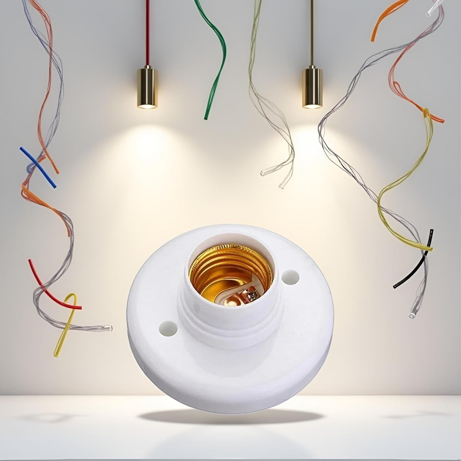 White E27 Round Plastic Screw Light Bulb Lamp Socket Holder, Light Sockets, W...