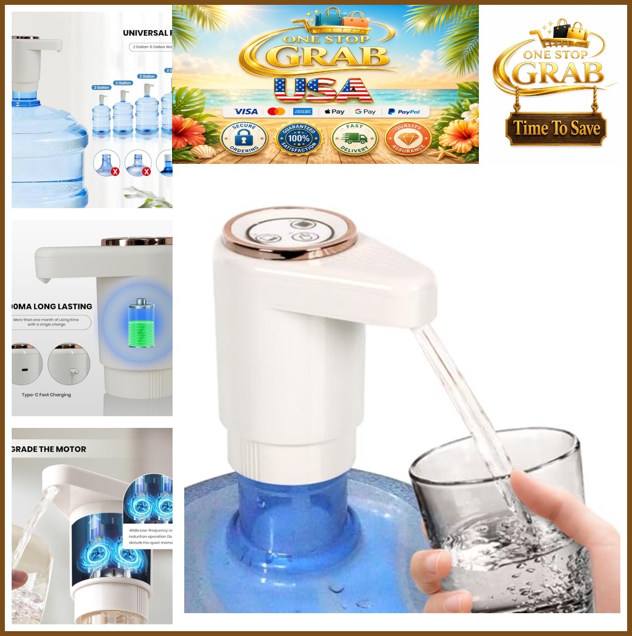 Electric Water Pump Dispenser 5 Gallon USB Rechargeable Portable Automatic