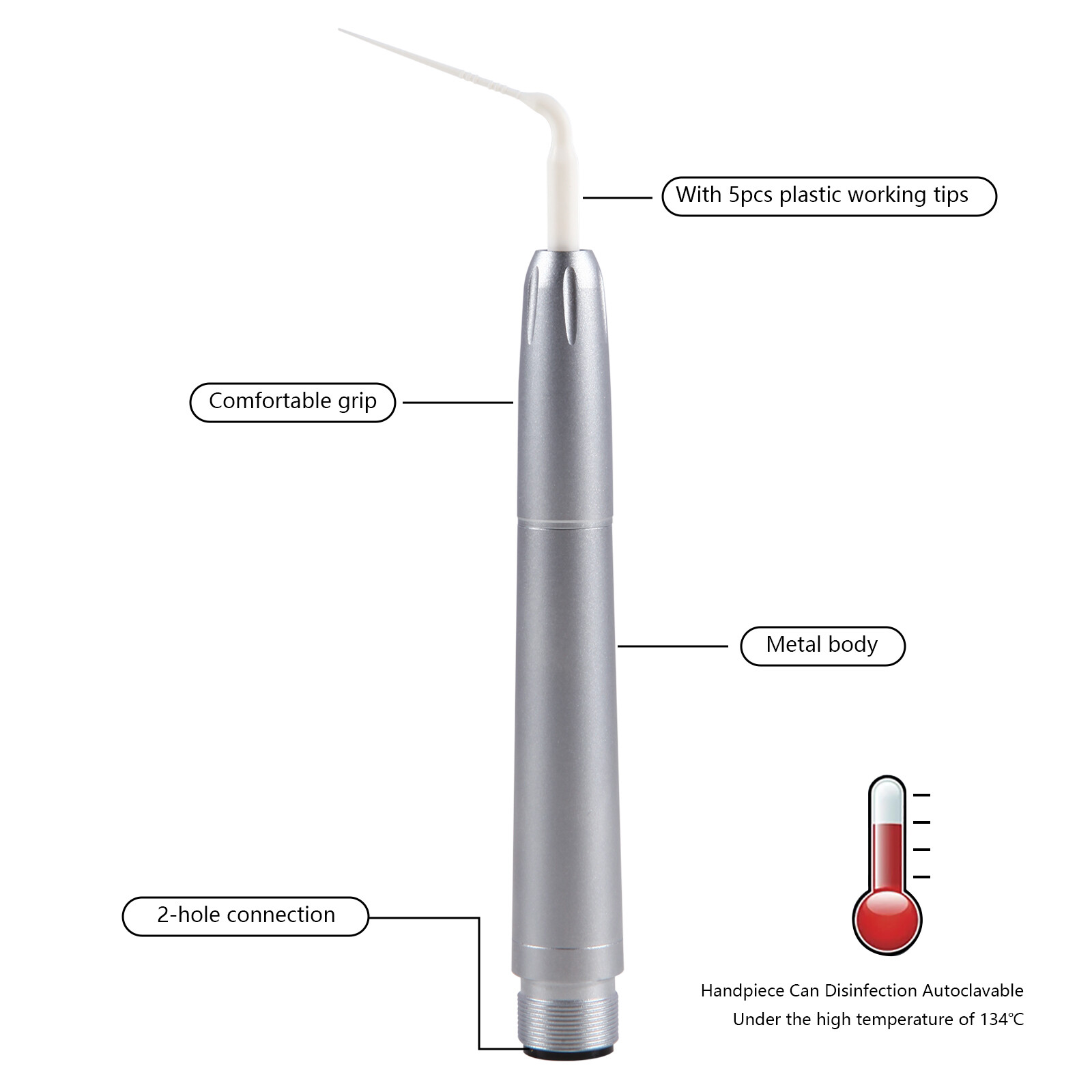 Dental Air Scaler Handpiece 5 Endo Irrigation Tips Compatible with KAV 2Hole DL