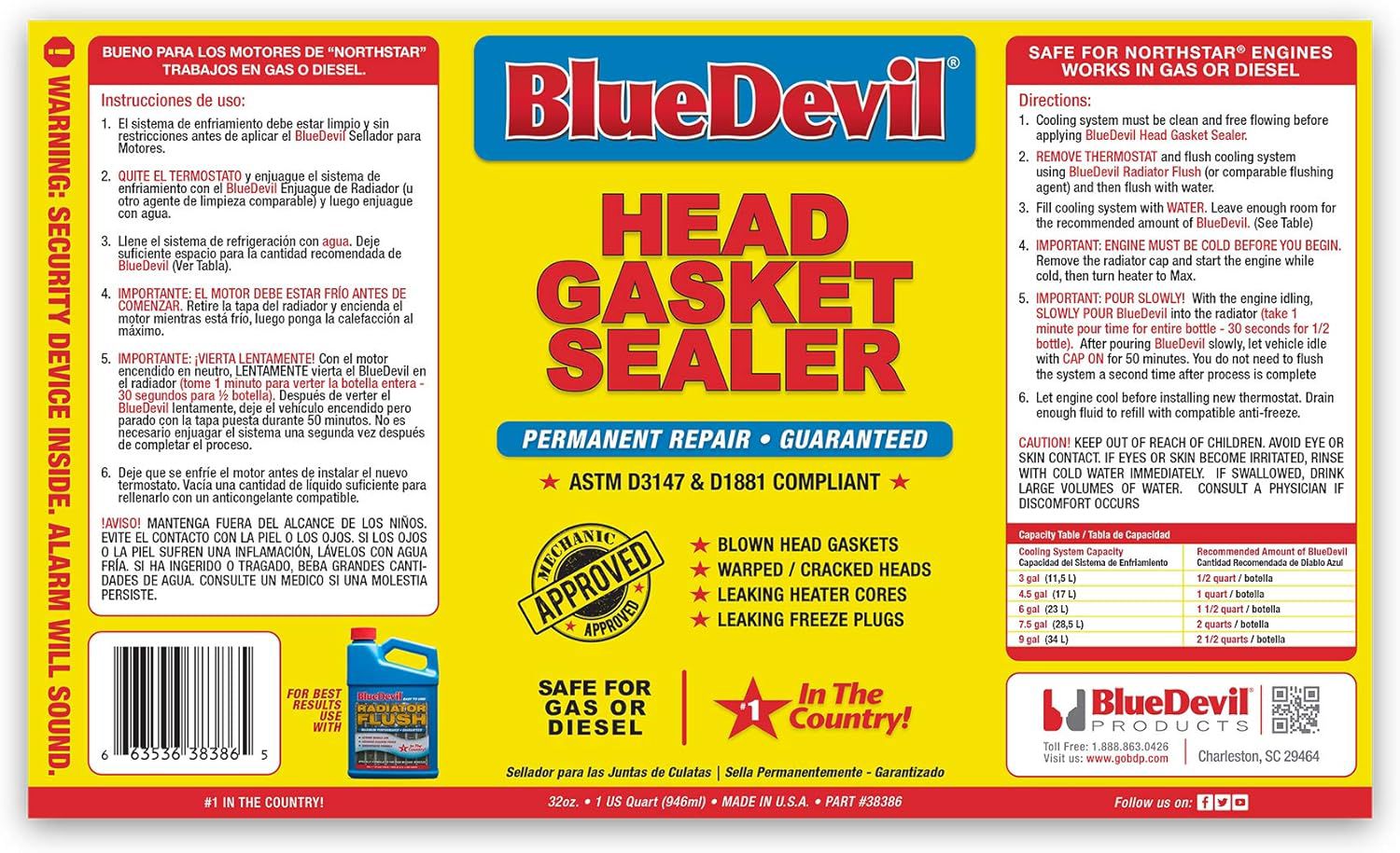 BlueDevil Products 38386 Head Gasket Sealer - 1 Quart