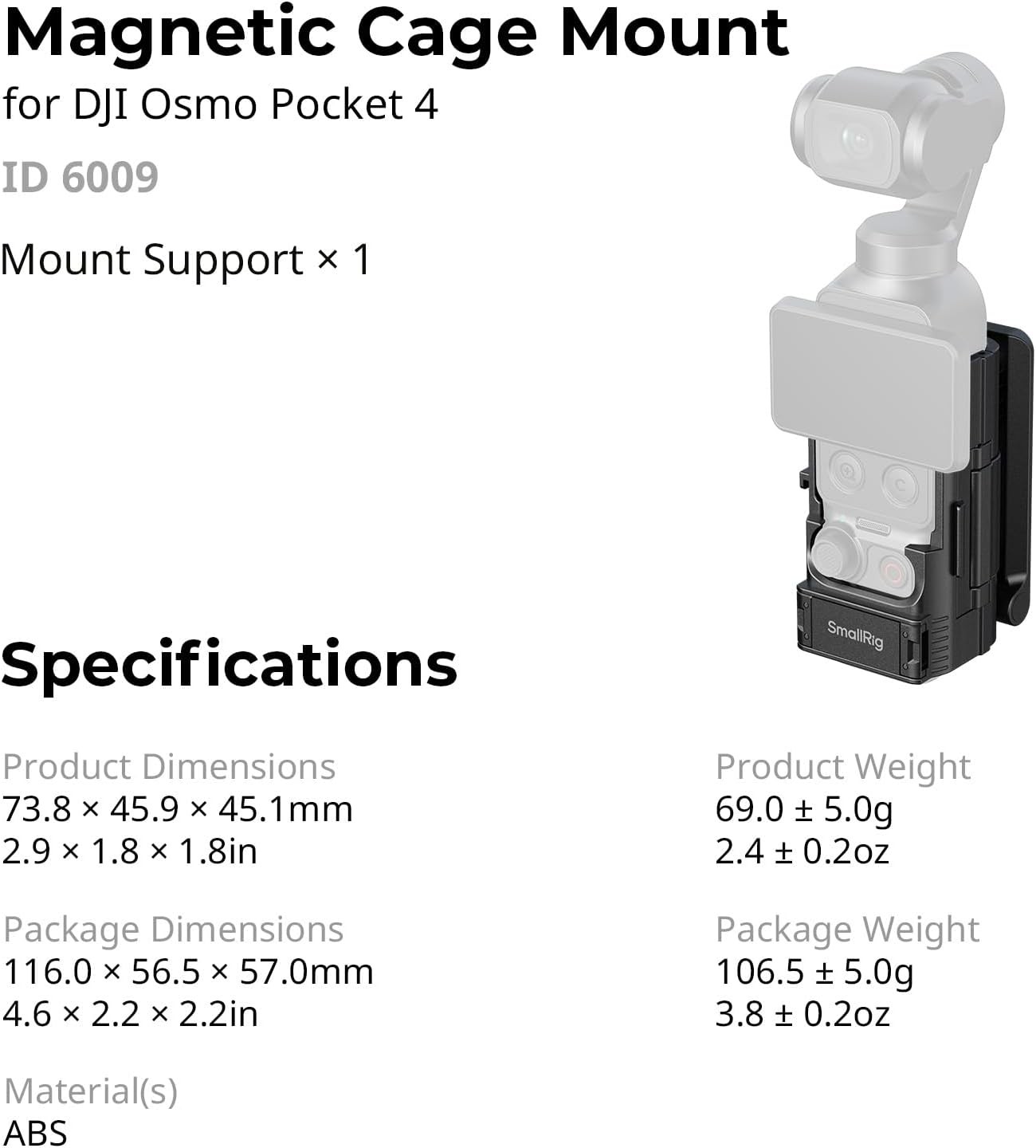 SmallRig Attachable Backplate Support for DJI Osmo Pocket 4P / 4 6009