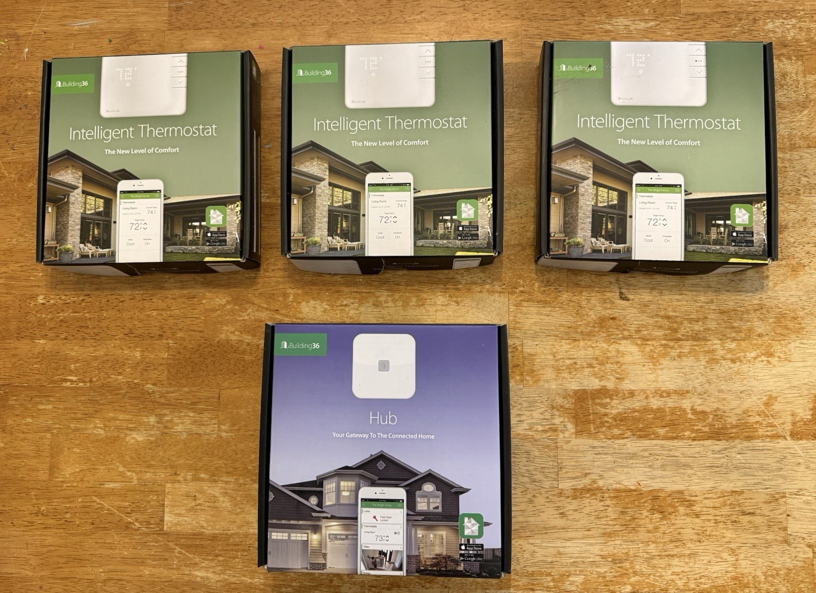 3 Building36 Smart Thermostats Model: B36-T10-RB W/Hub Model: B36-H200-B