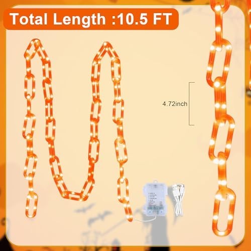 10.5FT 175LED Orange Halloween String Lights - Battery/USB, 8 Modes, Timer, Outd