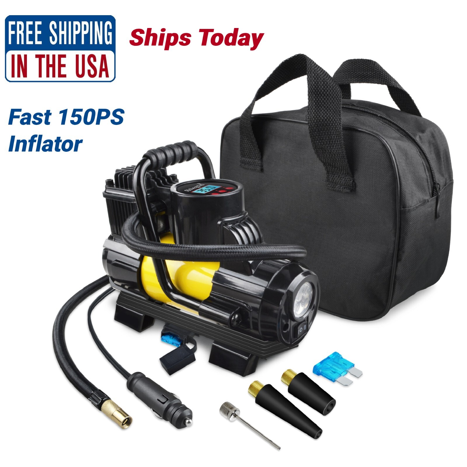 12V 150 PSI Car Tire Inflator Portable Air Compressor Auto Shut Off LED