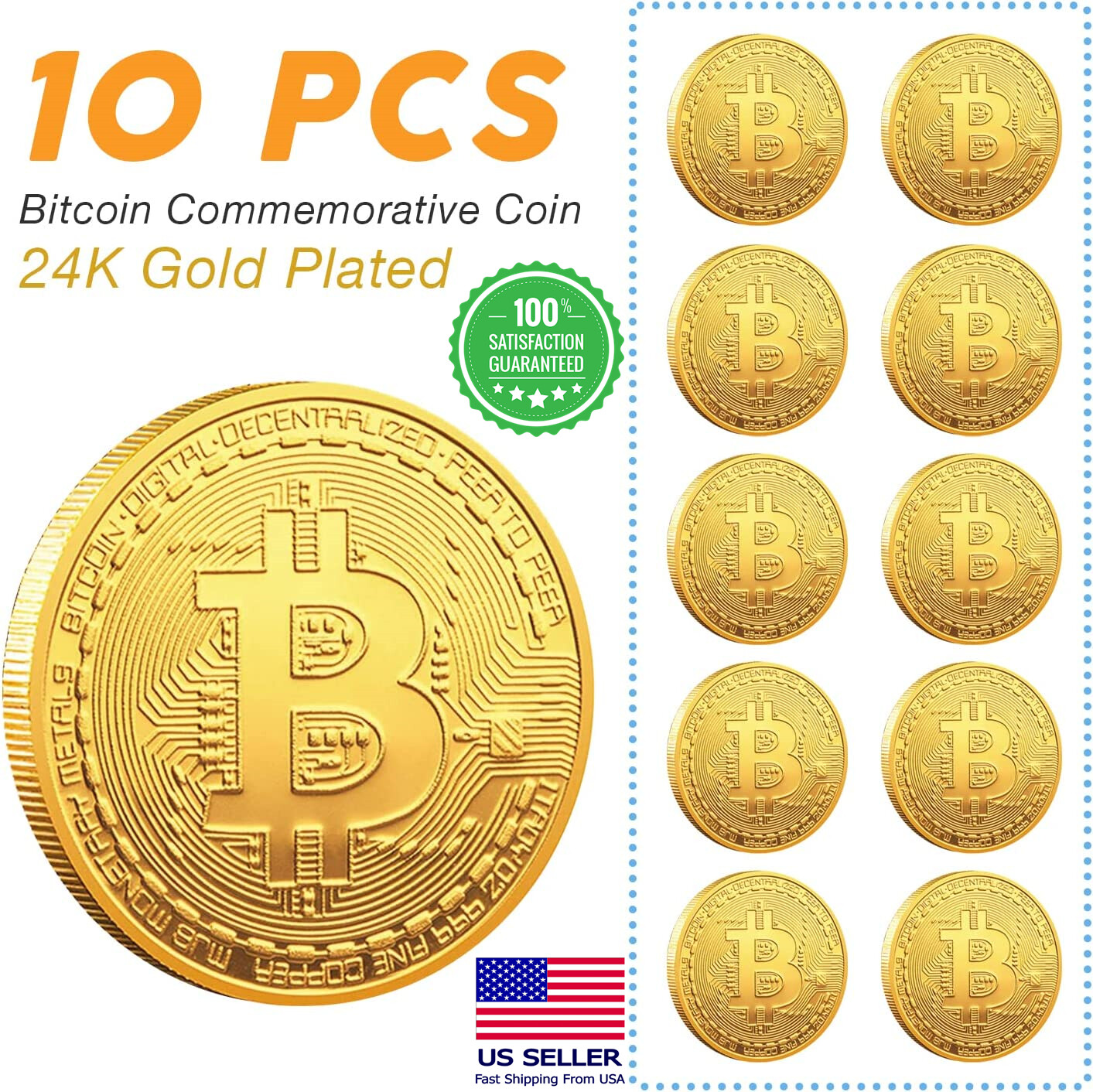 10Pcs Physical Bitcoin Coins Commemorative Gold Plated BTC Bit Coin Collectible