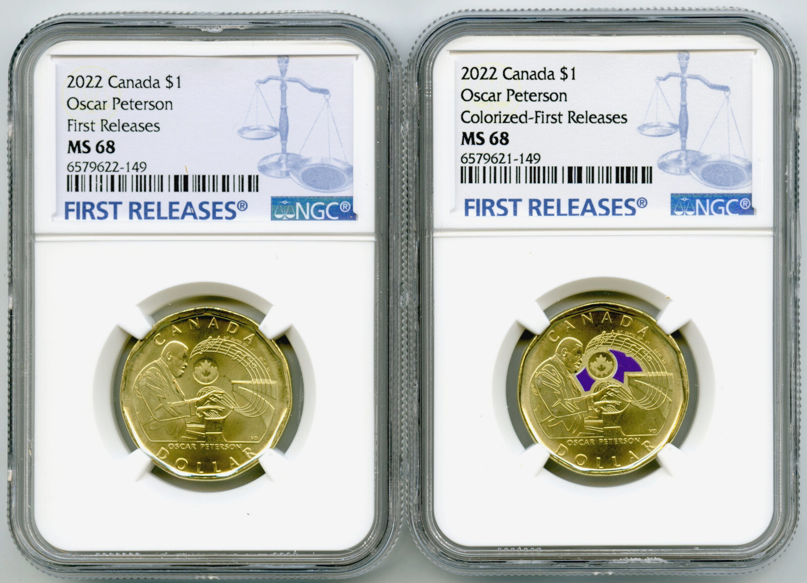 2022 $1 CANADA NGC MS68 OSCAR PETERSON LOON LOONIE DOLLAR MATCHED 2-COIN SET