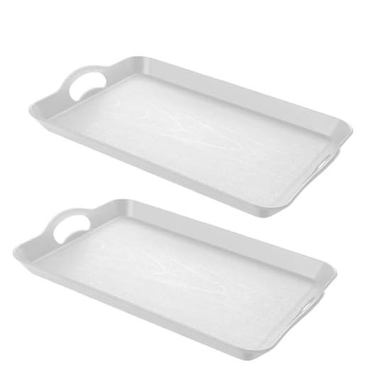 2PC White Serving Trays with Handles, 16 x 11.2 inch Rectangular Non Skid