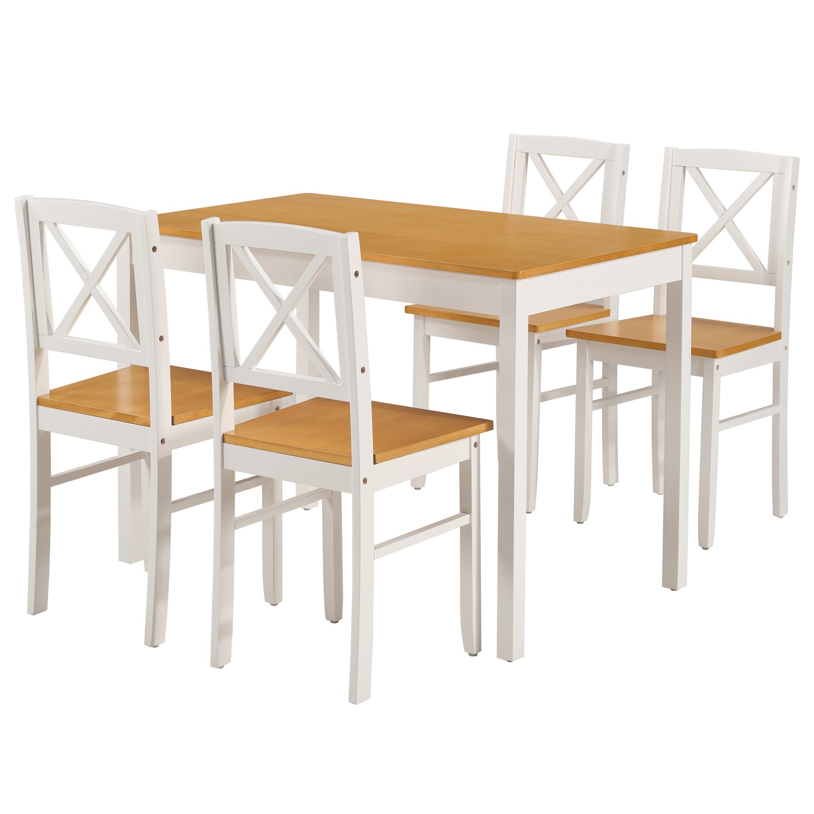 5-Piece Rubberwood Kitchen Dining Table Set with 4 Chairs