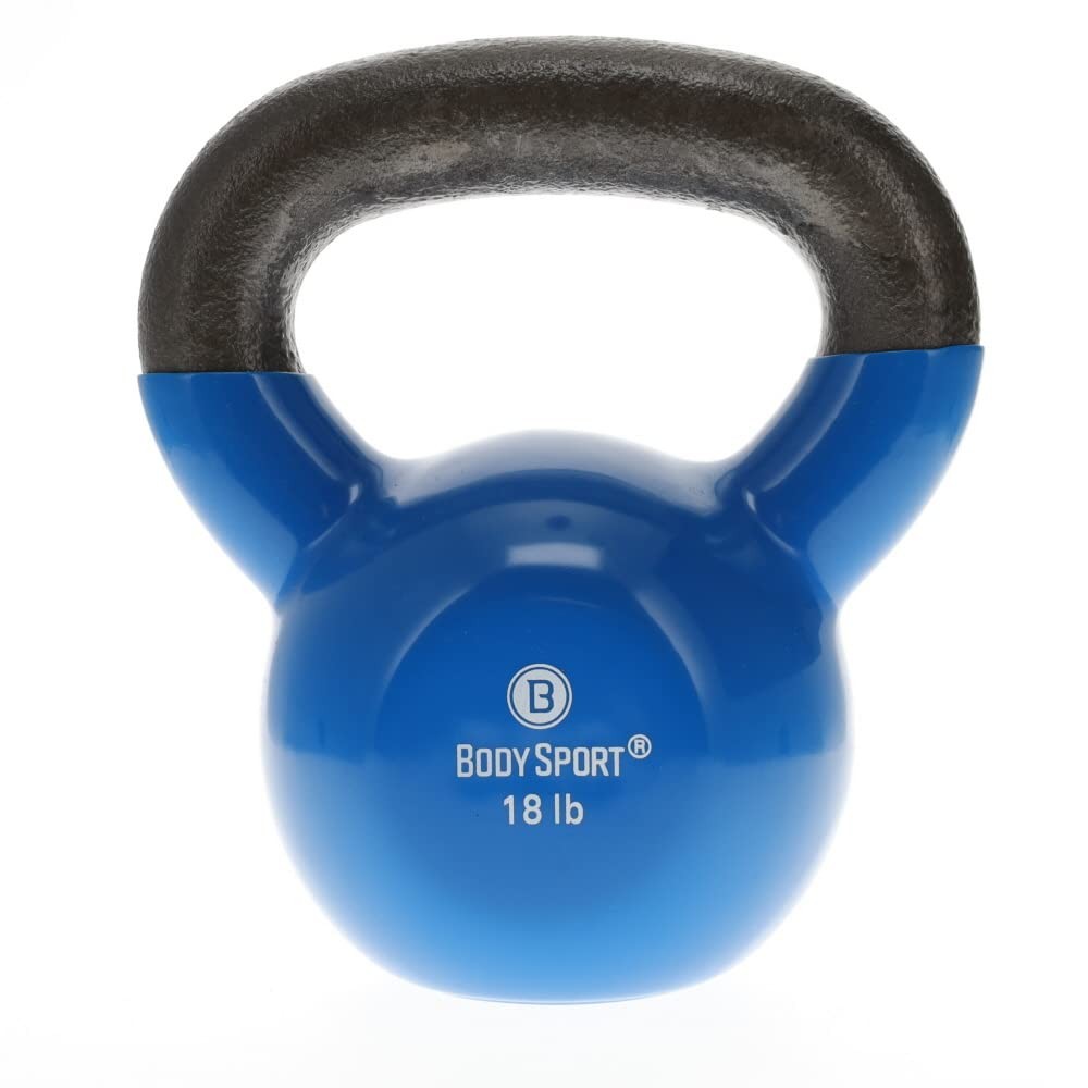 Cast Iron Vinyl Coated Kettlebells, 18 lb., Blue – Kettlebell for Weight Lift...