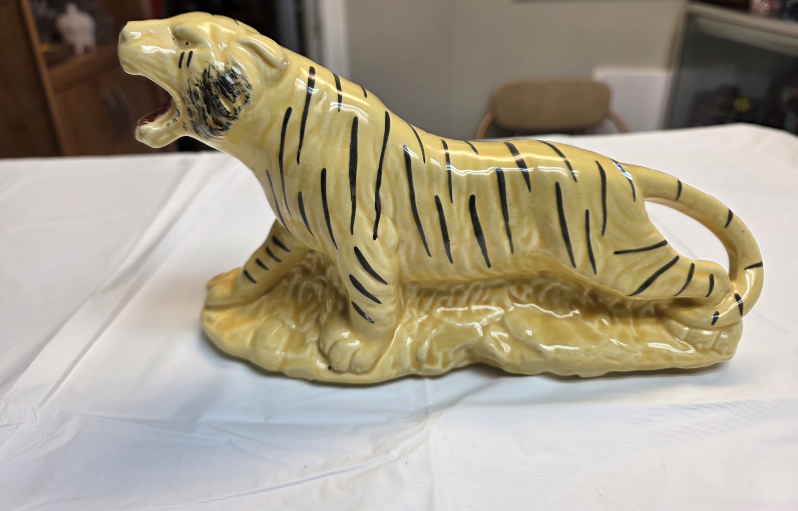 Vintage American Bisque Pottery Yellow and Black Tiger Planter 10" long