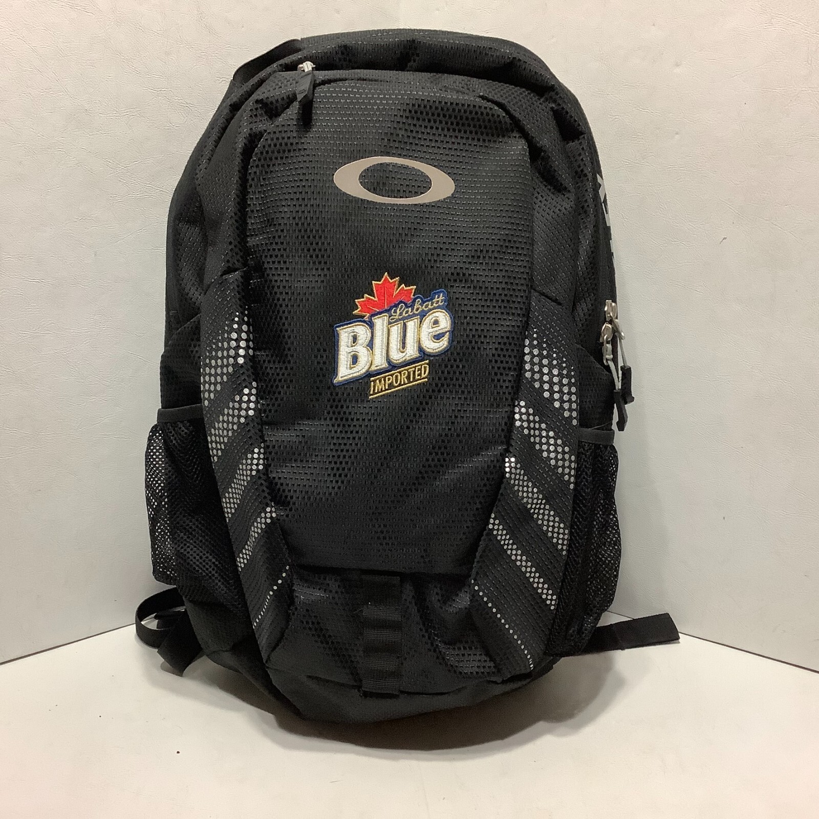 Oakley Backpack Black Labatt Blue Imported Embroidered Front 18" x 12" Book Bag