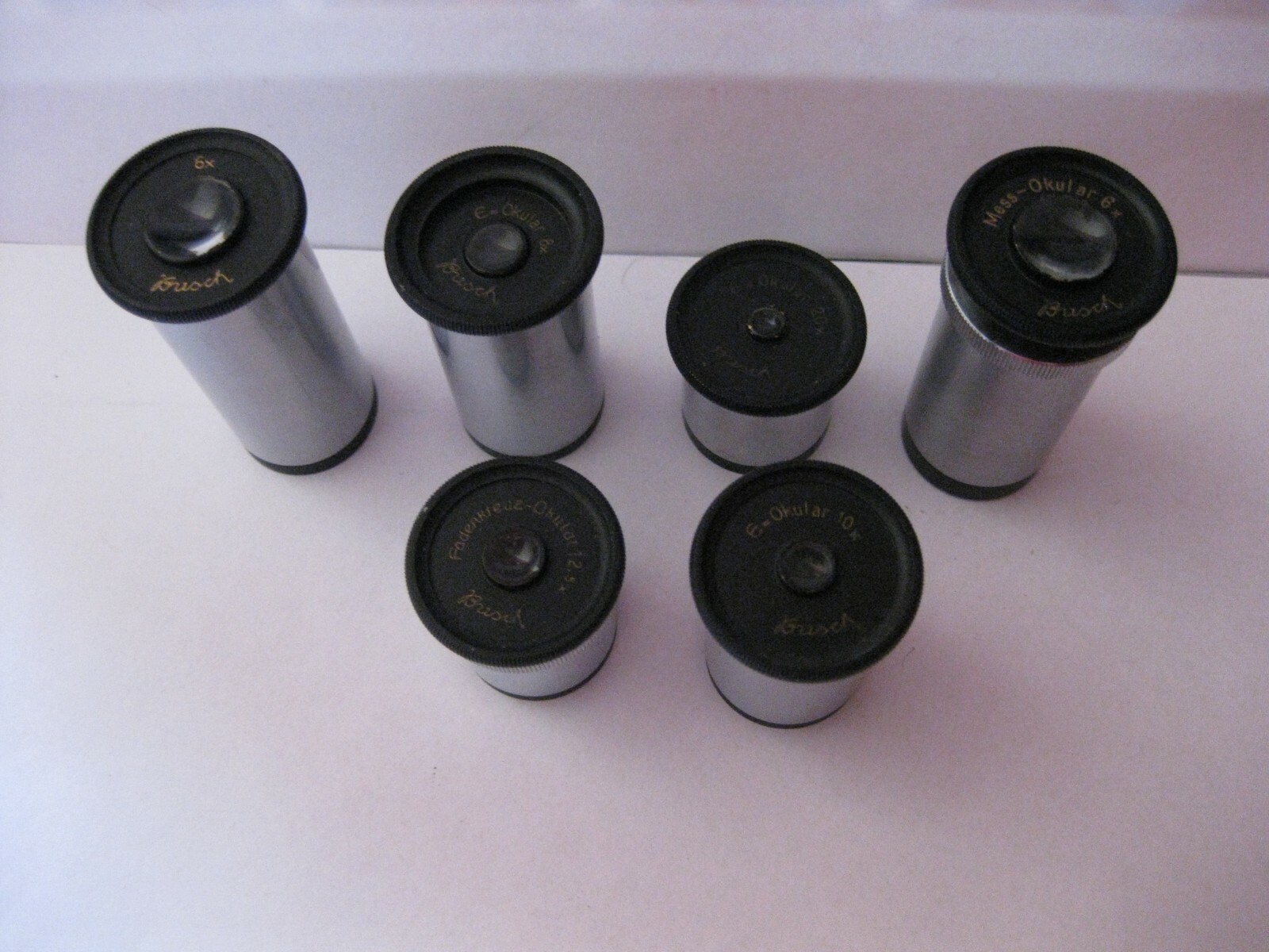 II, Antiq. 6pcs OCULAR Busch Rathenow Metaphot 1900-1930 Microscope Accessories