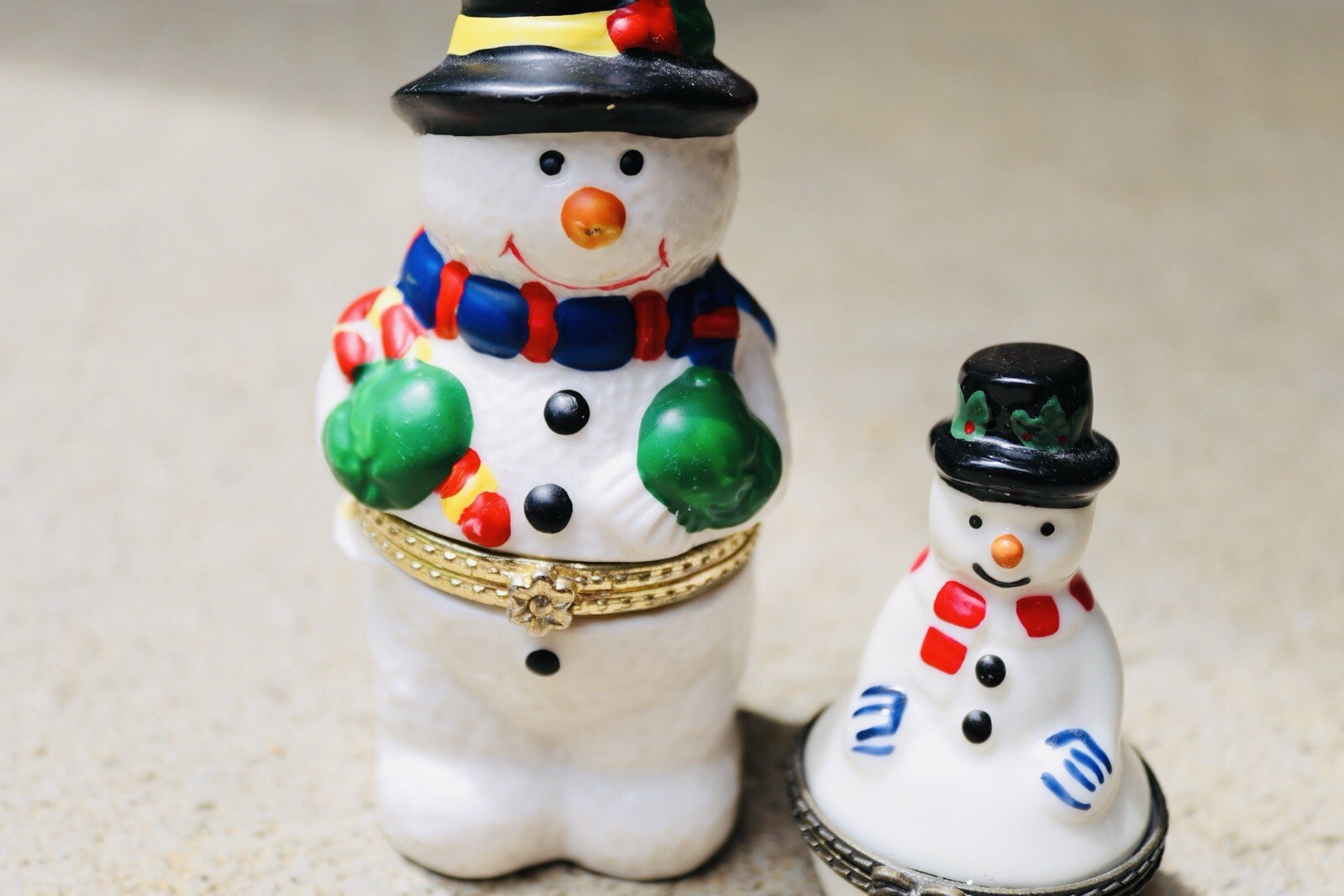 Two Mini Snowman Trinket Boxes