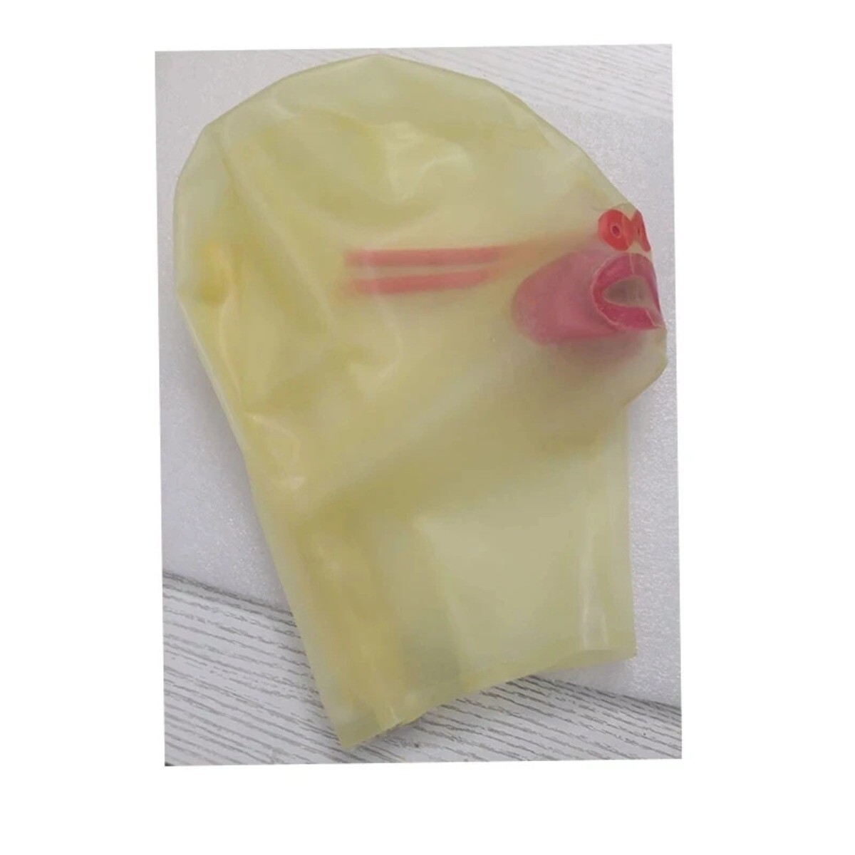 Latex Hood Transparent Rubber Mask with Red Tube Handmade Back Zip Cosplay