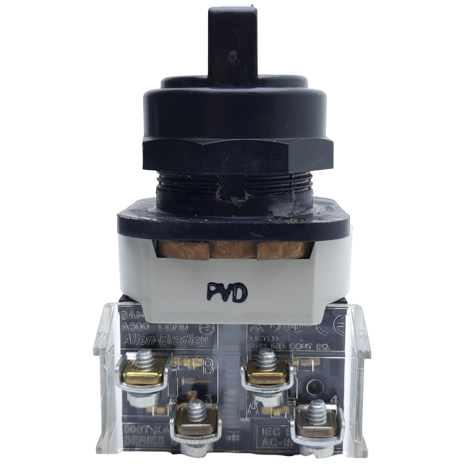 Allen Bradley 800H-JR4 Selector Switch, 3-Position Knob, 30mm, Spring Return