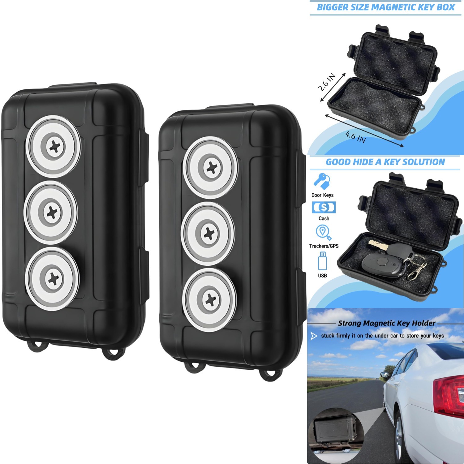 Waterproof Under Car Magnetic Key Holder Storage Box Hide A Spare Key Fob AirTag