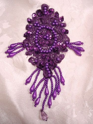 0393  WINE VENICE LACE BEADED SEQUIN APPLIQUE
