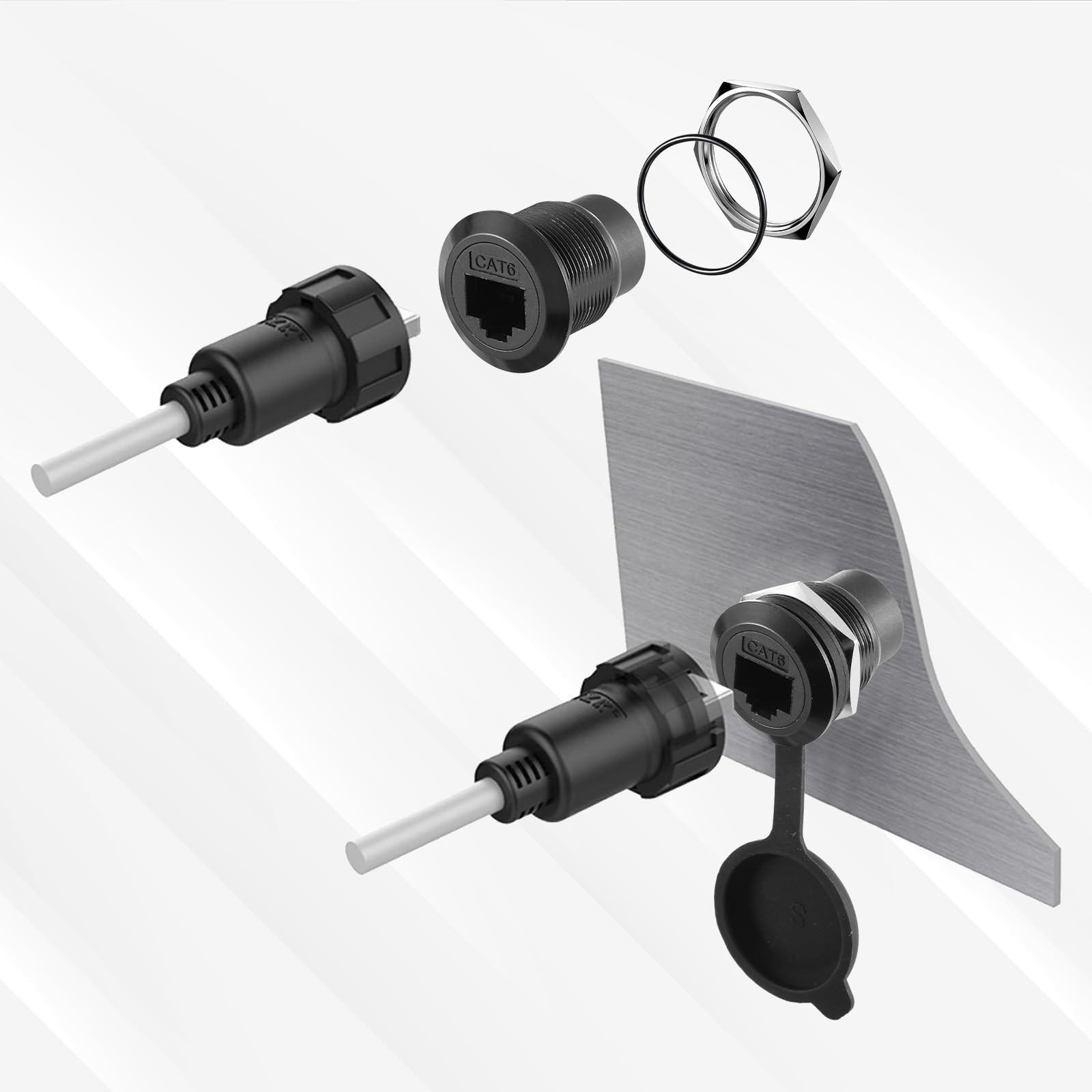 Alrhso 2 Pack RJ45 CAT6 Panel Mount Adapter Bulkhead Feed Thru Coupler with W...