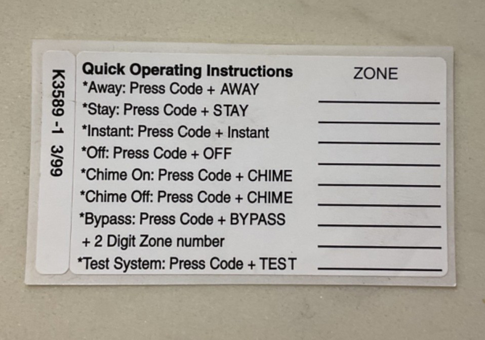 Honeywell Ademco Keypad  Zone Label Decal Door Cover Sticker 6150 6128 6160 6139
